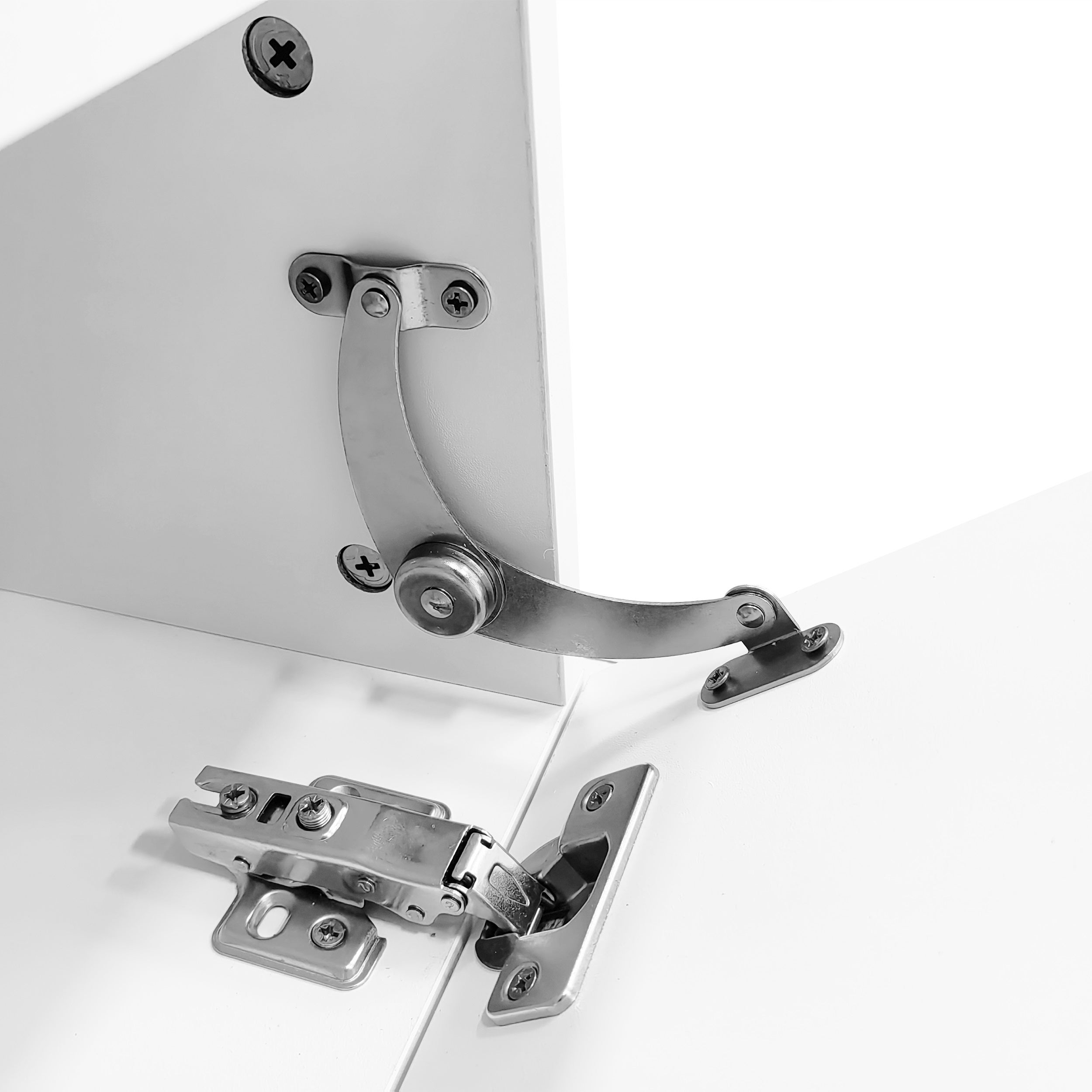 Meuble TV suspendu 160cm - 1 compartiment ouvert & 2 portes abattantes - aspect brillant - Blanc - 6