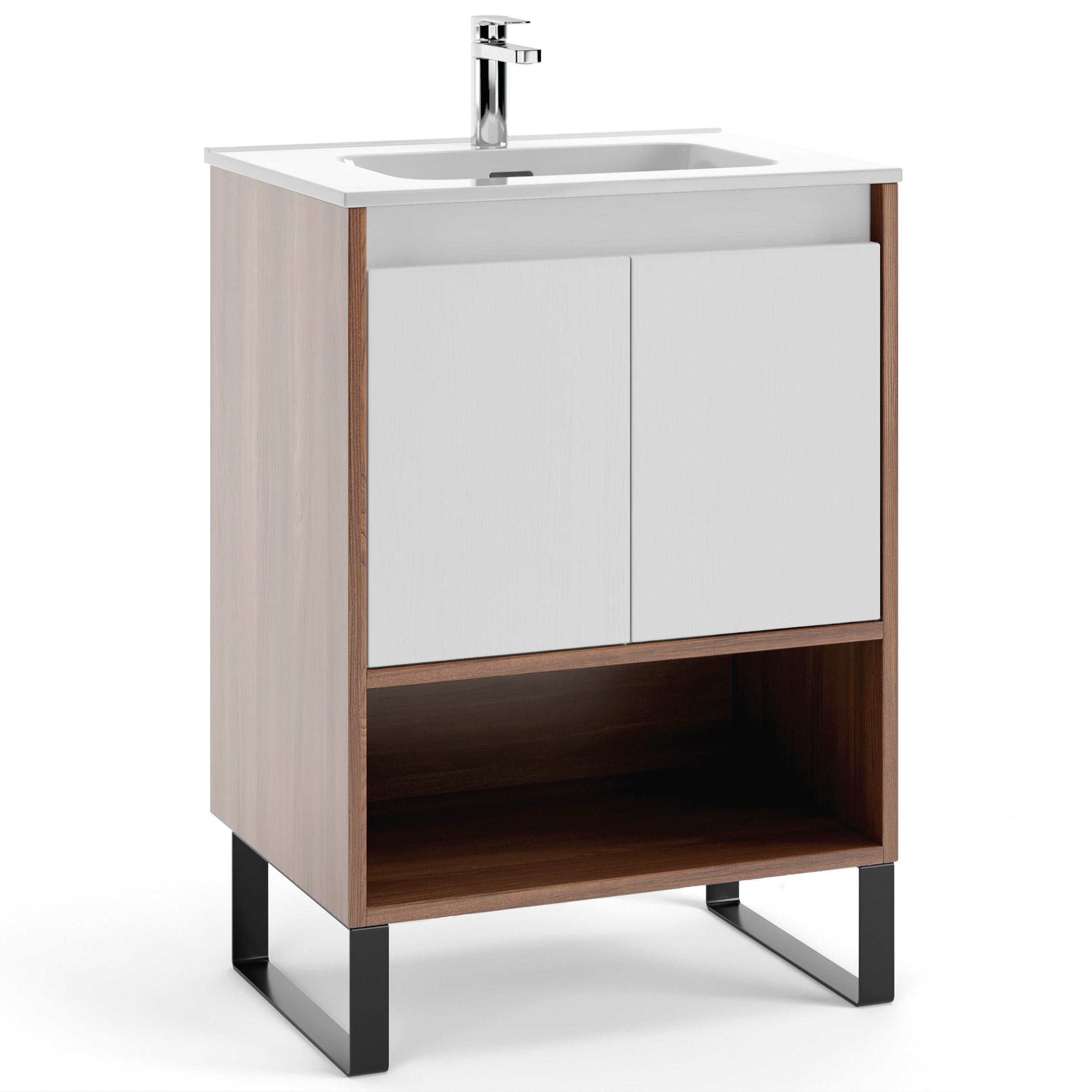 Mueble de baño palermo 60x45x86.8cm, color madera terra blanco, con lavabo cerámico y cierre soft close, mueble con patas - kassia