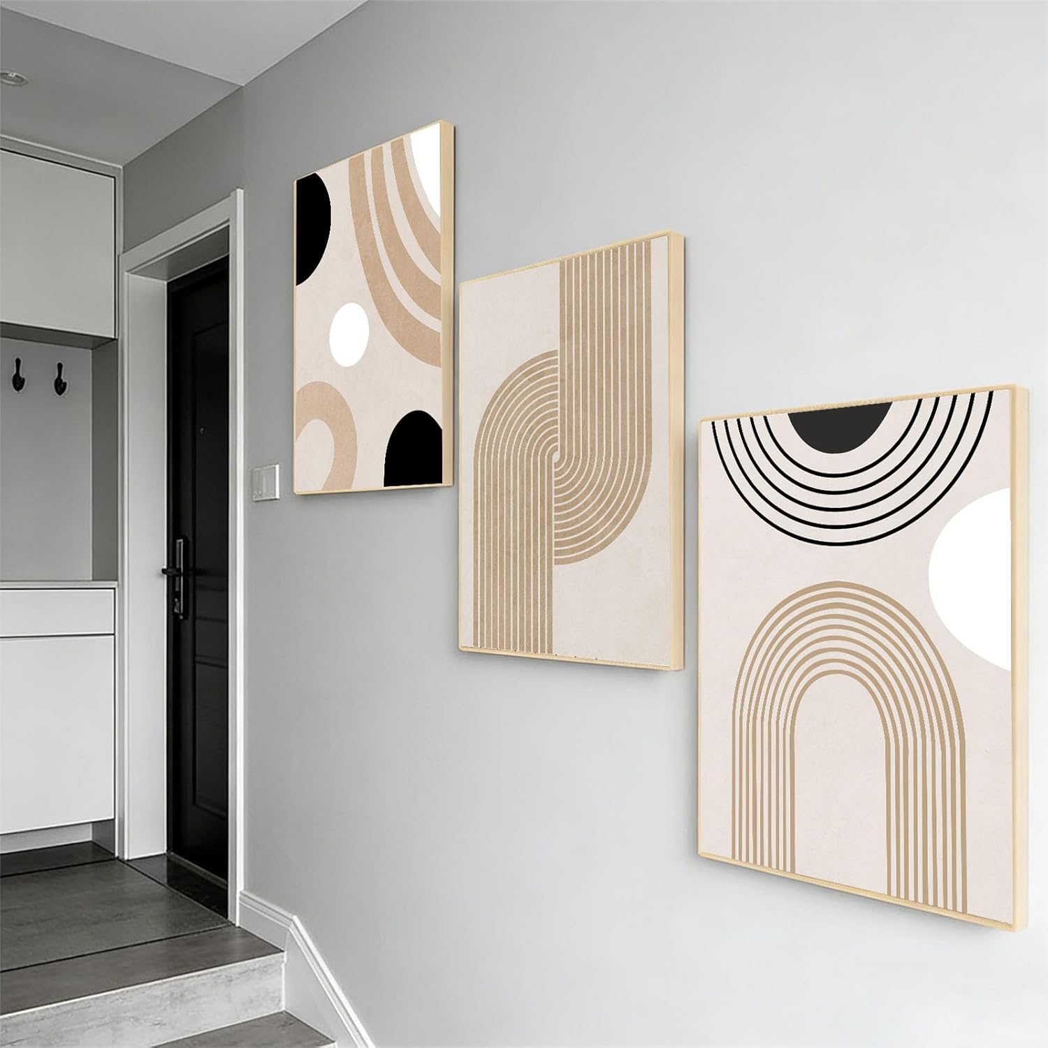 Zestaw 3 wydruków na płótnie – Minimalistyczny geometryczny obraz ścienny – Abstrakcyjna linia – Dekoracja ścienna – Bez ramy (geometryczny B, 50x70 c - 5