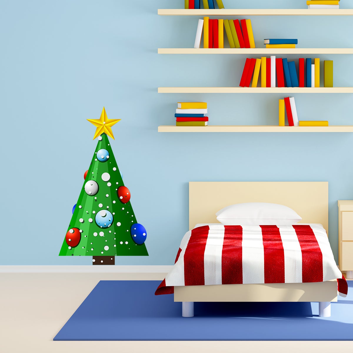 Vinilo navidad el árbol de navidad y sus copos de nieve - adhesivo de pared - revestimiento sticker mural decorativo - 60x40cm