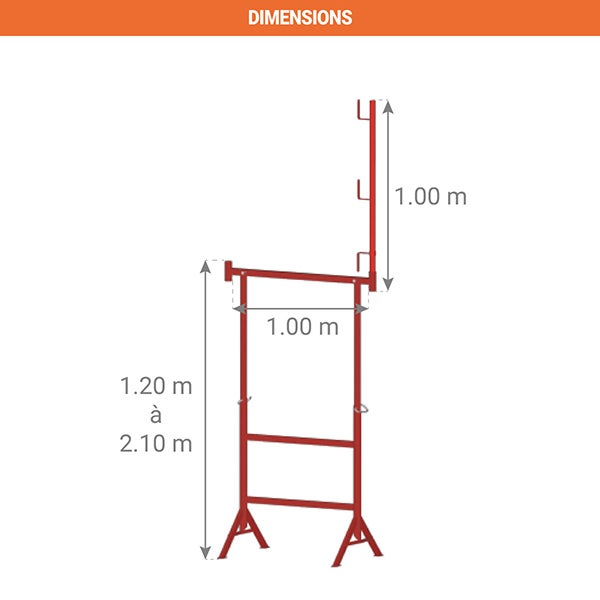 2 Tréteaux télescopiques Ø42mm avec potelet - Hauteur de 1.20 à 2.20m - 40342232/2 - 2
