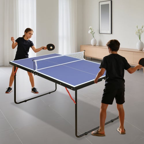 Mesa de tênis de mesa dobrável de 4,5 pés, portátil com rede, raquetes e bolas, para interior e exterior, fácil armazenamento - 8