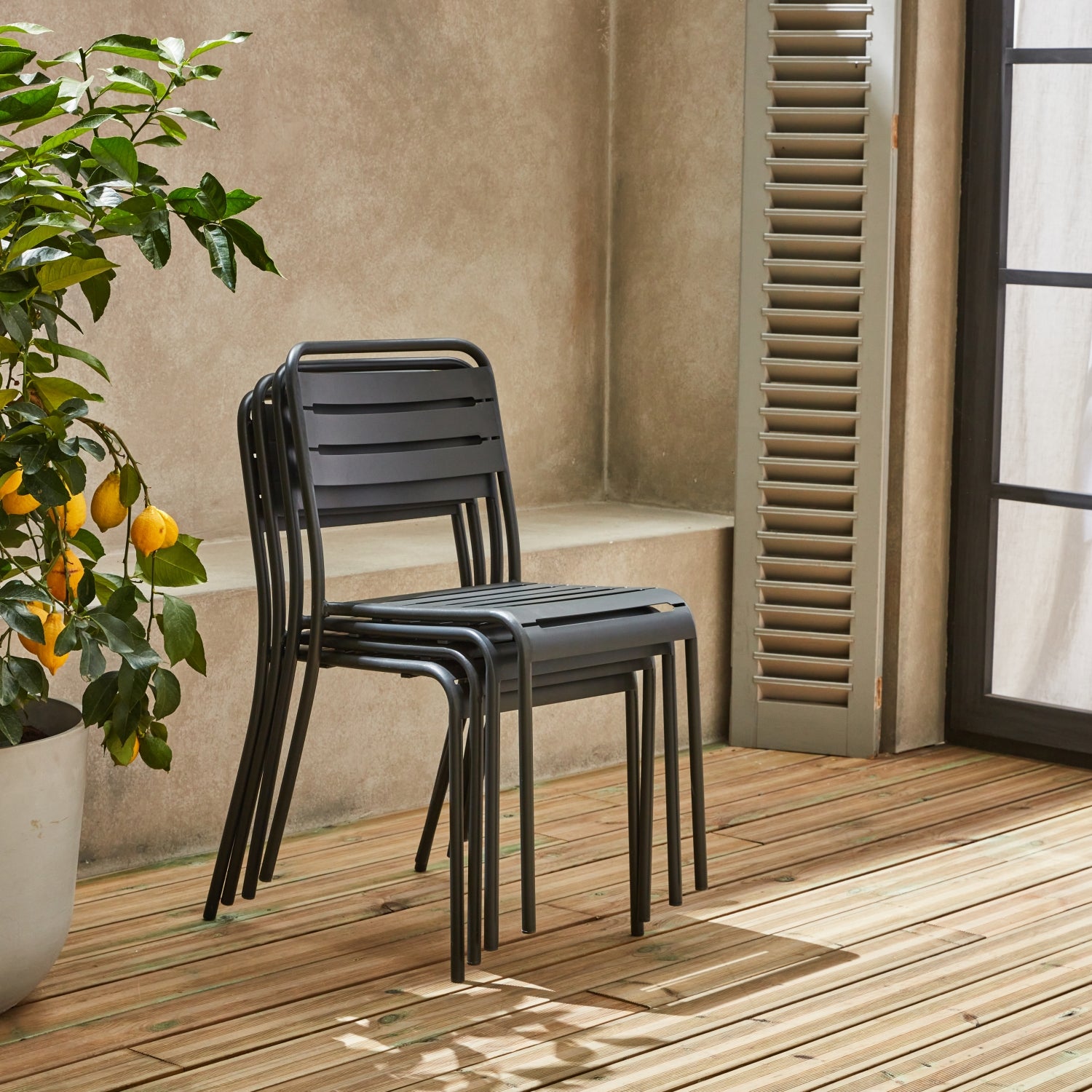 Table de jardin métal + 4 assises anthracite en acier. Amelia. 120 x 70 x 72.5 cm AMÉLIA - 8