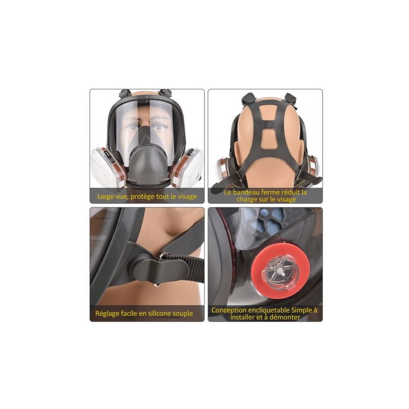16 en 1Masque à gaz antibuée, respirateur facial intégral, respirateur de pulvérisation de peinture industrielle, filtre de travail de sécurité - 2