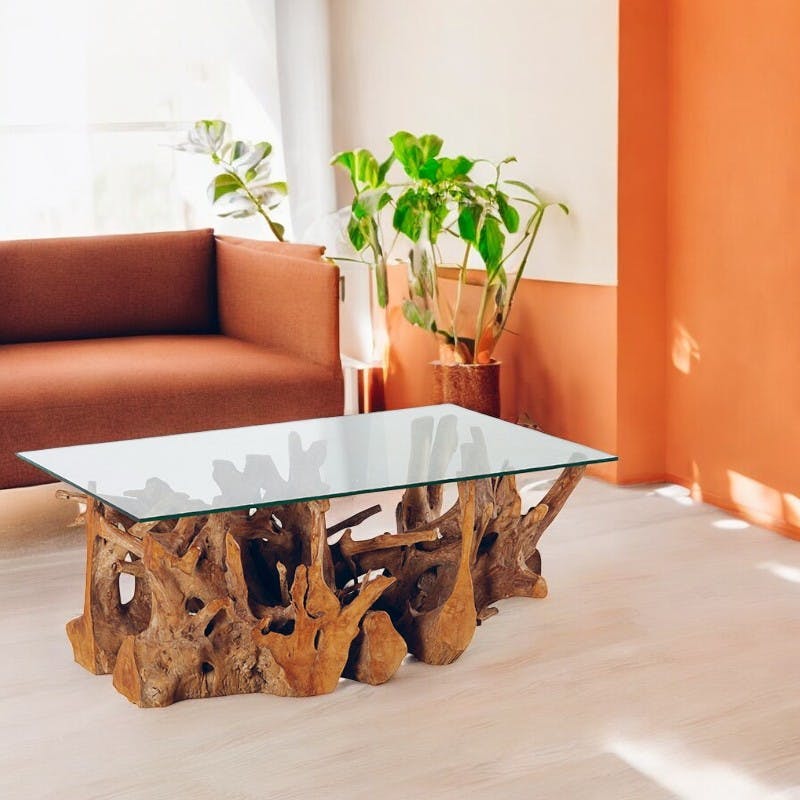 Table basse avec plateau plaqué en bois de sapin coloris naturel