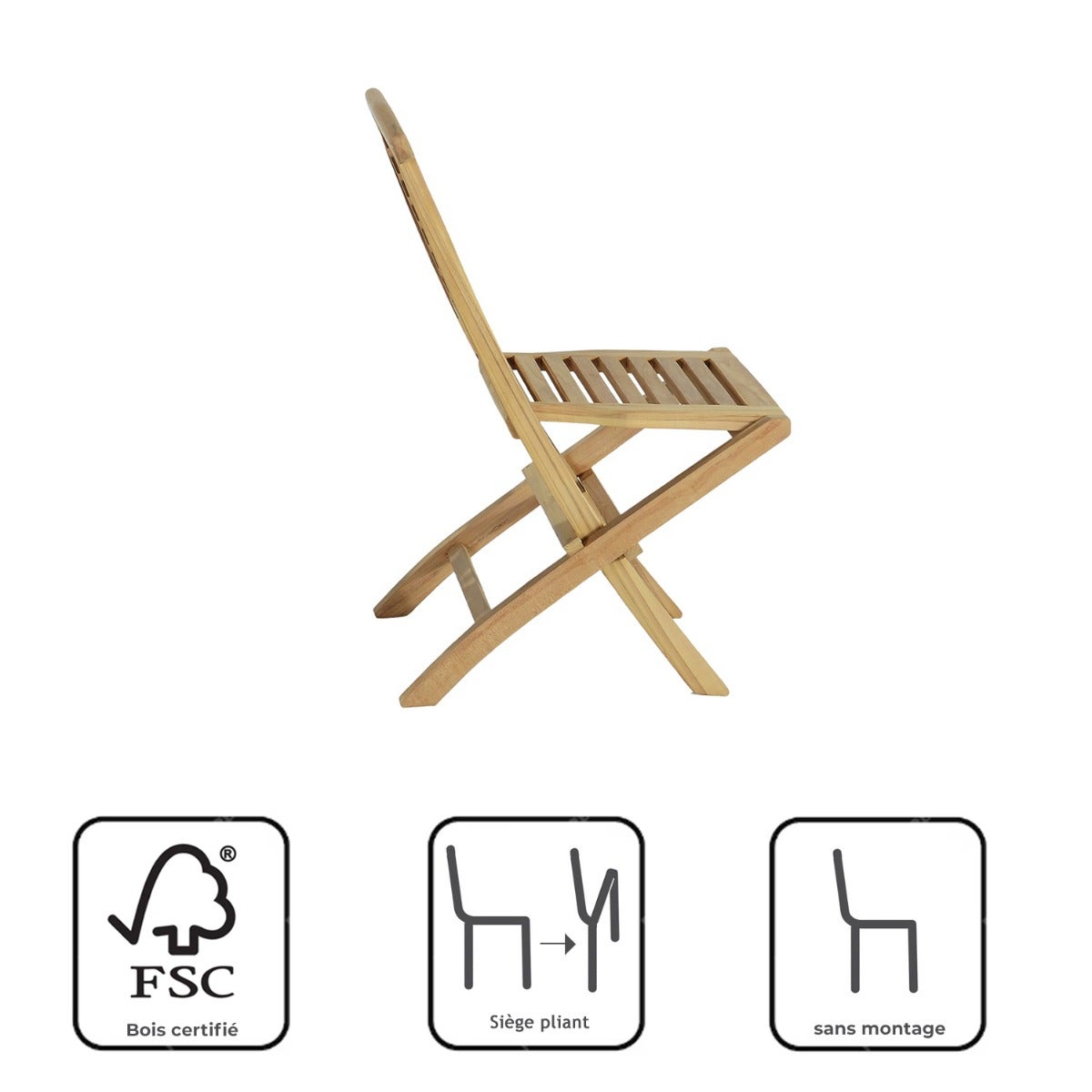 Chaise de jardin pliable sans coussin Barbade en Teck Marron - 8