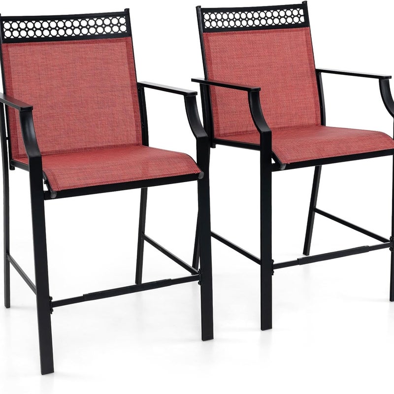 Zestaw 2 krzeseł ogrodowych, wysokie krzesła tarasowe, krzesła balkonowe z szybkoschnącym materiałem i metalową ramą, obciążenie do 180 kg, do ogrodu