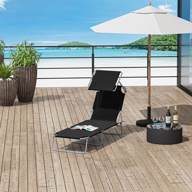 Bain de Soleil Pliable avec Pare-soleil Dossier Réglable 4 Positions Transat Jardin Noir Max 120kg - 4