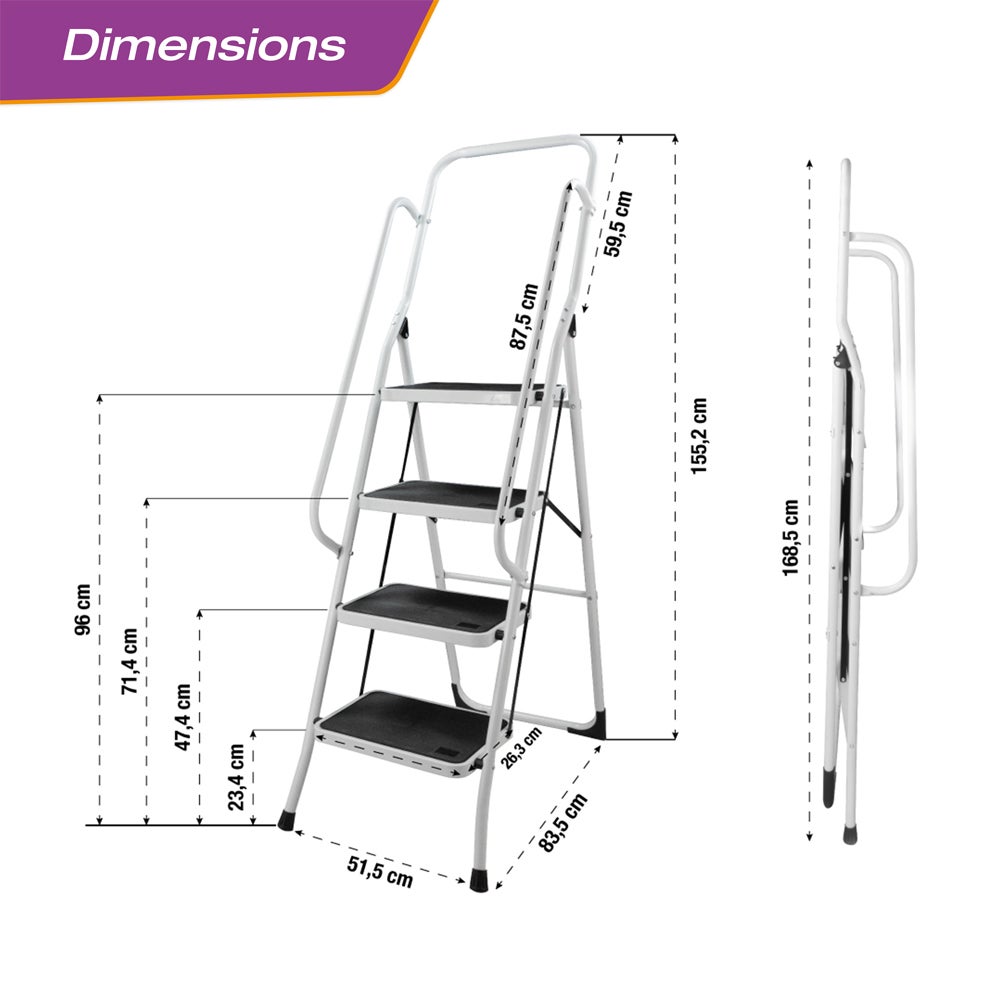 Escabeau Marchepied Pliable - 4 Marches - Capacité 150 kg - Marches larges - 6