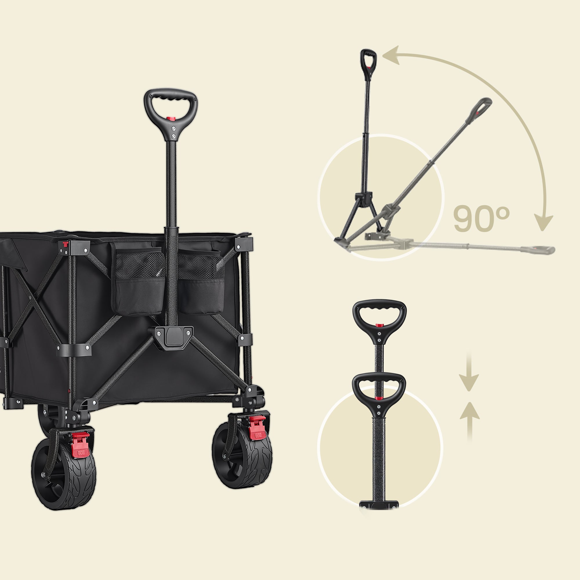 Wagon de Transport Extérieur, Capacité 200L, Chariot Pliable de Jardin avec Poignée, Plage, Camping, Noir - 7