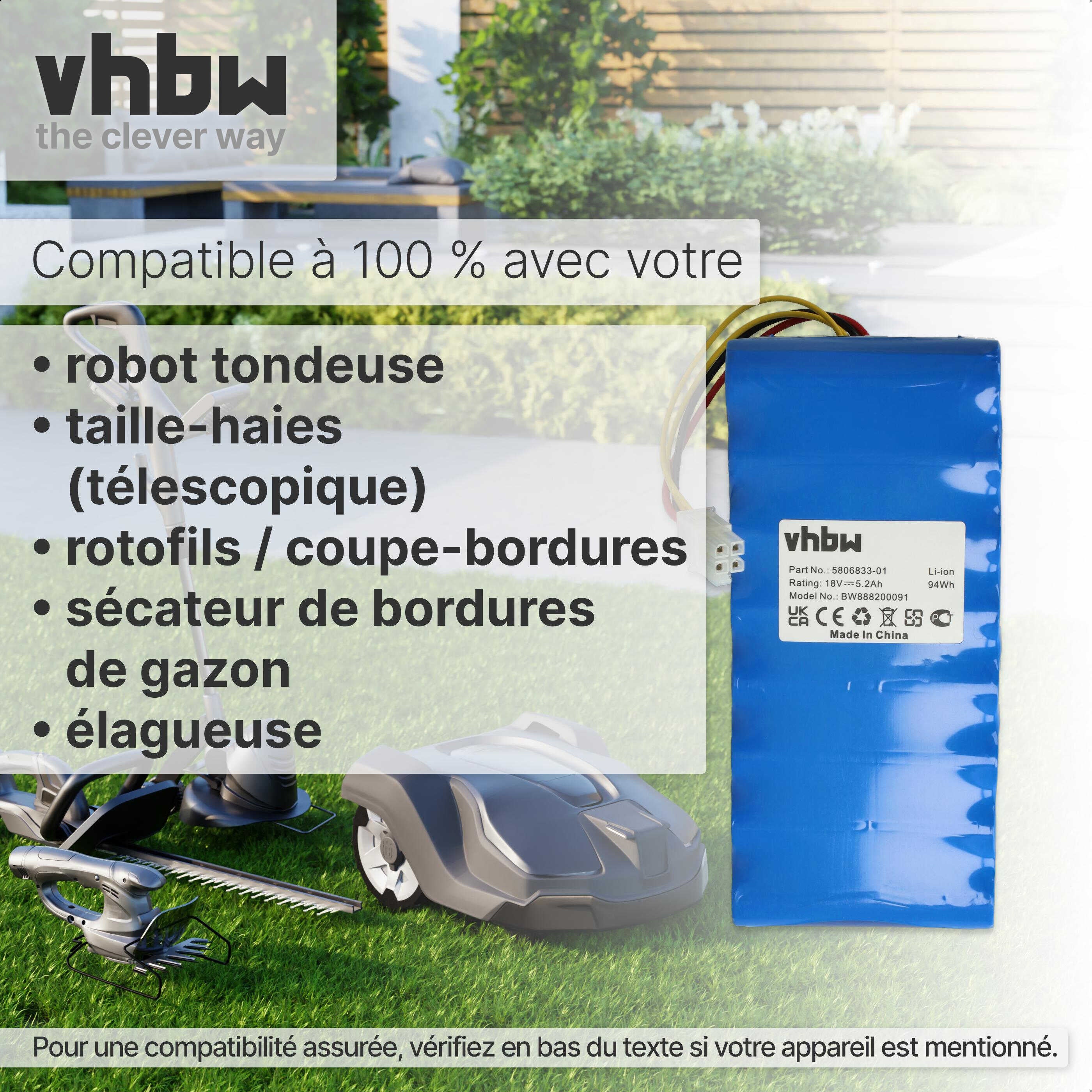 vhbw Bloc de batteries compatible avec Husqvarna Automower 320, 420 (jusque 2019/2020), 330X robot tondeuse (5200mAh, 18V, Li-ion) - 2
