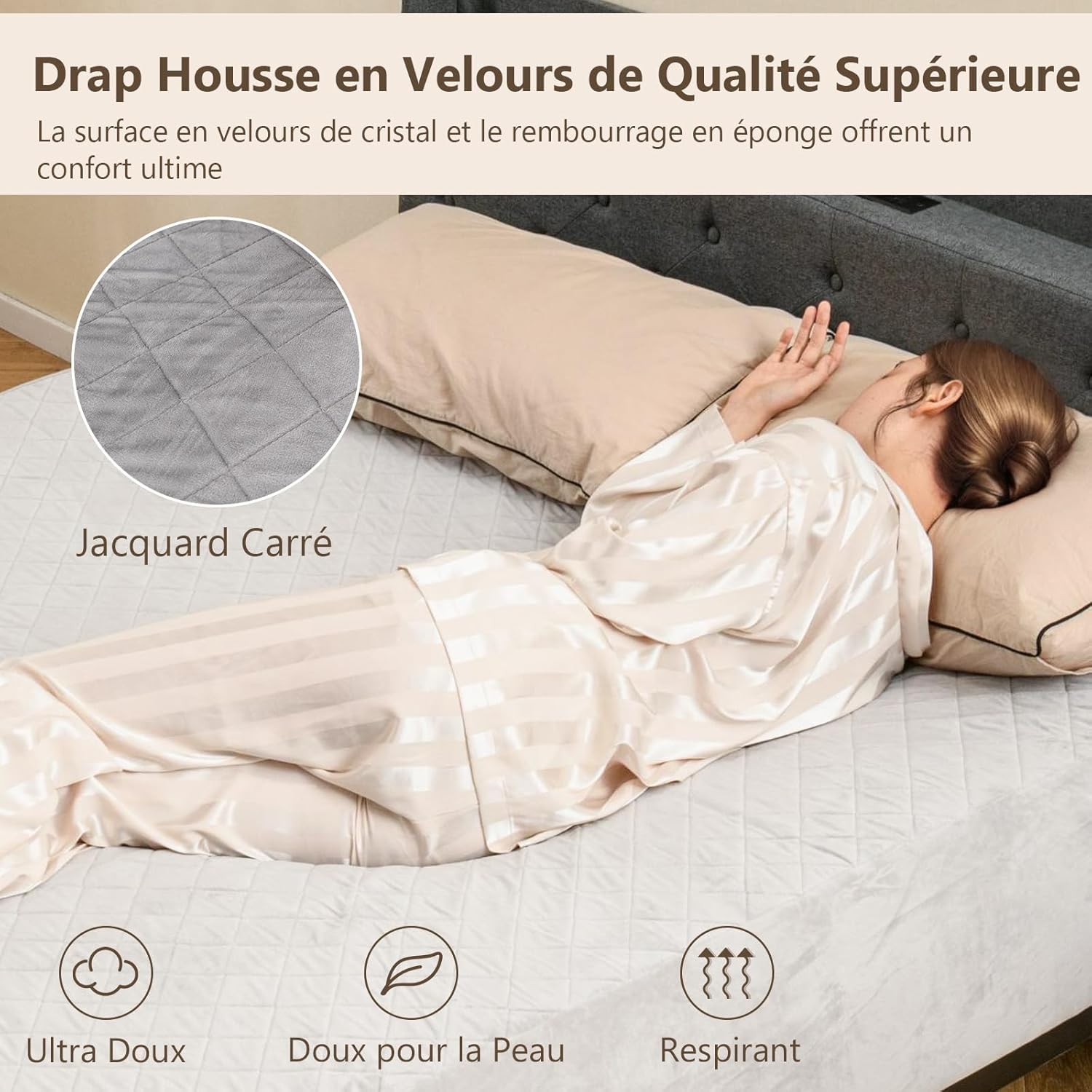 Drap Housse 90x200 cm, Linge de Lit en Velours Super Doux avec Poche Profonde, Rembourrage en Éponge, pour Matelas Épais jusqu'à 41 cm - 7