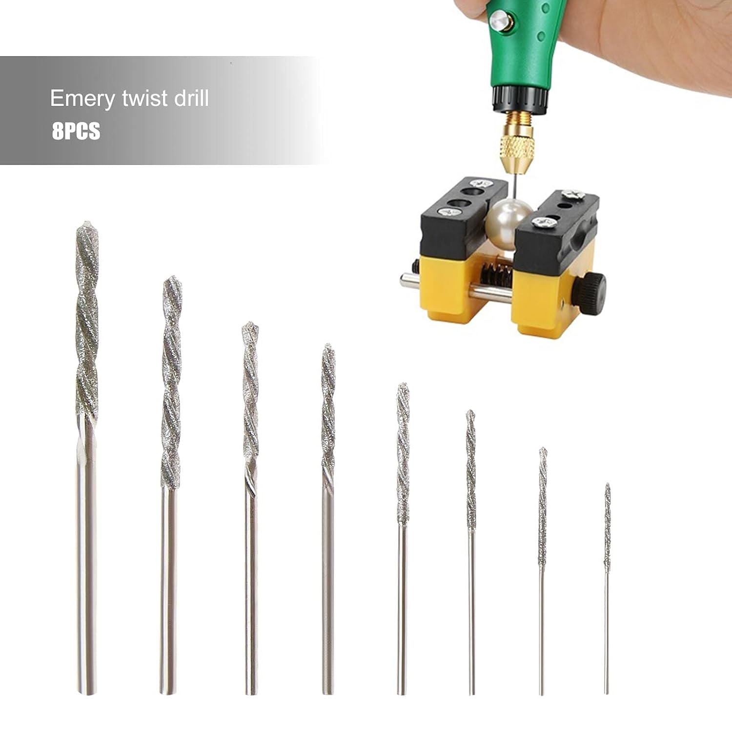 8pcs Diamant Foret Hélicoïdal 0.8/1.0/1.2/1.5/1.8/2.0/2.5/3.0mm pour Jade Verre Perle Coquillages Adaptés pour Banc Perceuse Moulin Suspendu - 3