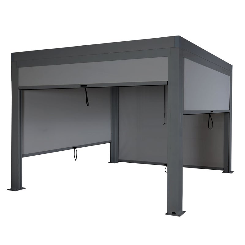 Pergola HWC-L46 z boczną ścianką, altana ogrodowa Altana z lameli Roleta, aluminiowa rama 11 cm, odporna na burzę 3 x 3 m ~ antracyt