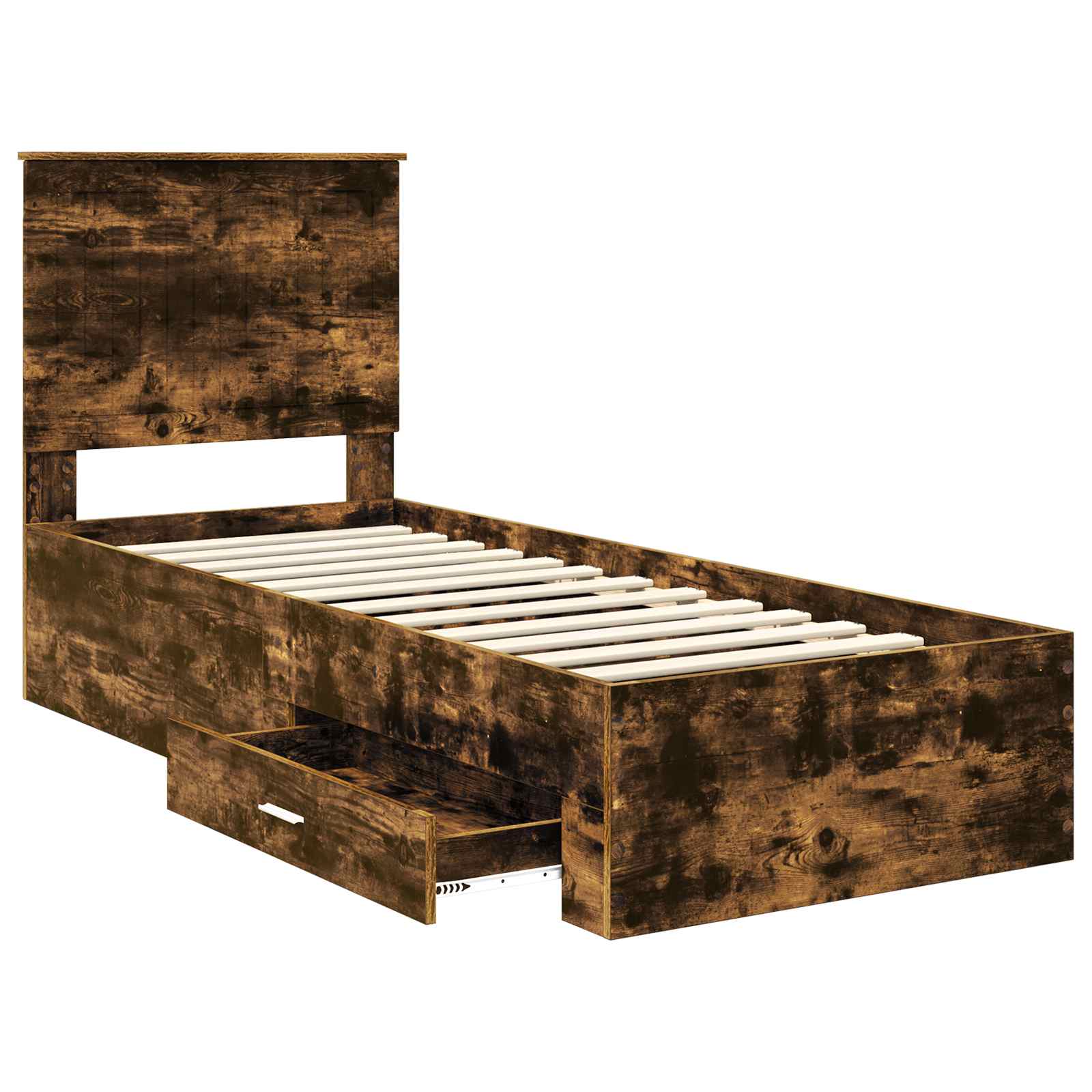 Cadre de lit chêne fumé et argent, panneau de bois, pour la chambre, 70 × 190 cm - 5