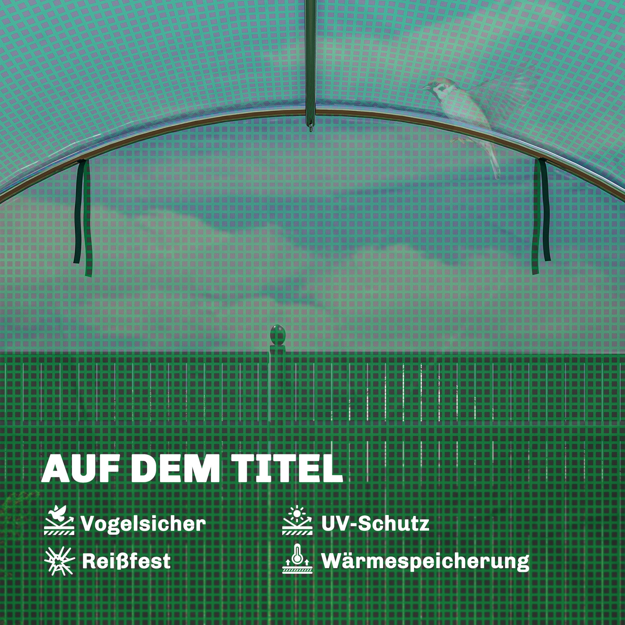 Serre tunnel verte (environ 4 x 3 x 2 m) avec côtés enroulables, 2 portes à fermeture éclair et 8 fenêtres en filet + barres de support - 7