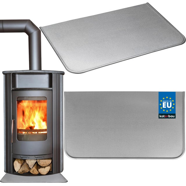 Plaque de protection de sol pour poêles et cheminées 40 x 60 cm - en acier - Argent - Protection Anti-Étincelles pour Foyers - KOTARBAU