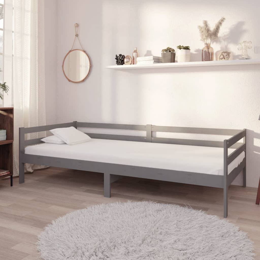 Łóżko dzienne z materacem 90x200 cm szare drewno sosnowe