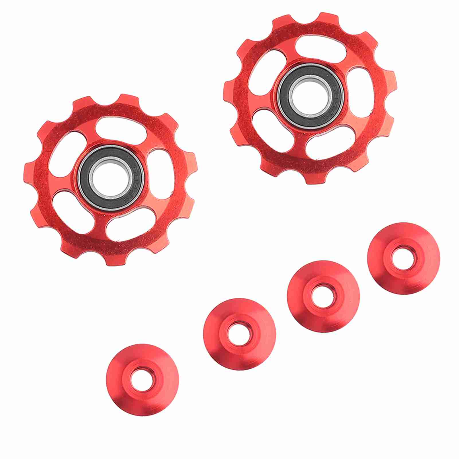 Lot De 2 Roues Jockey 11T Pour Dérailleur – Aluminium CNC Rouge – Compatible Axe 4/5/6 Mm – Vélo VTT Et Route