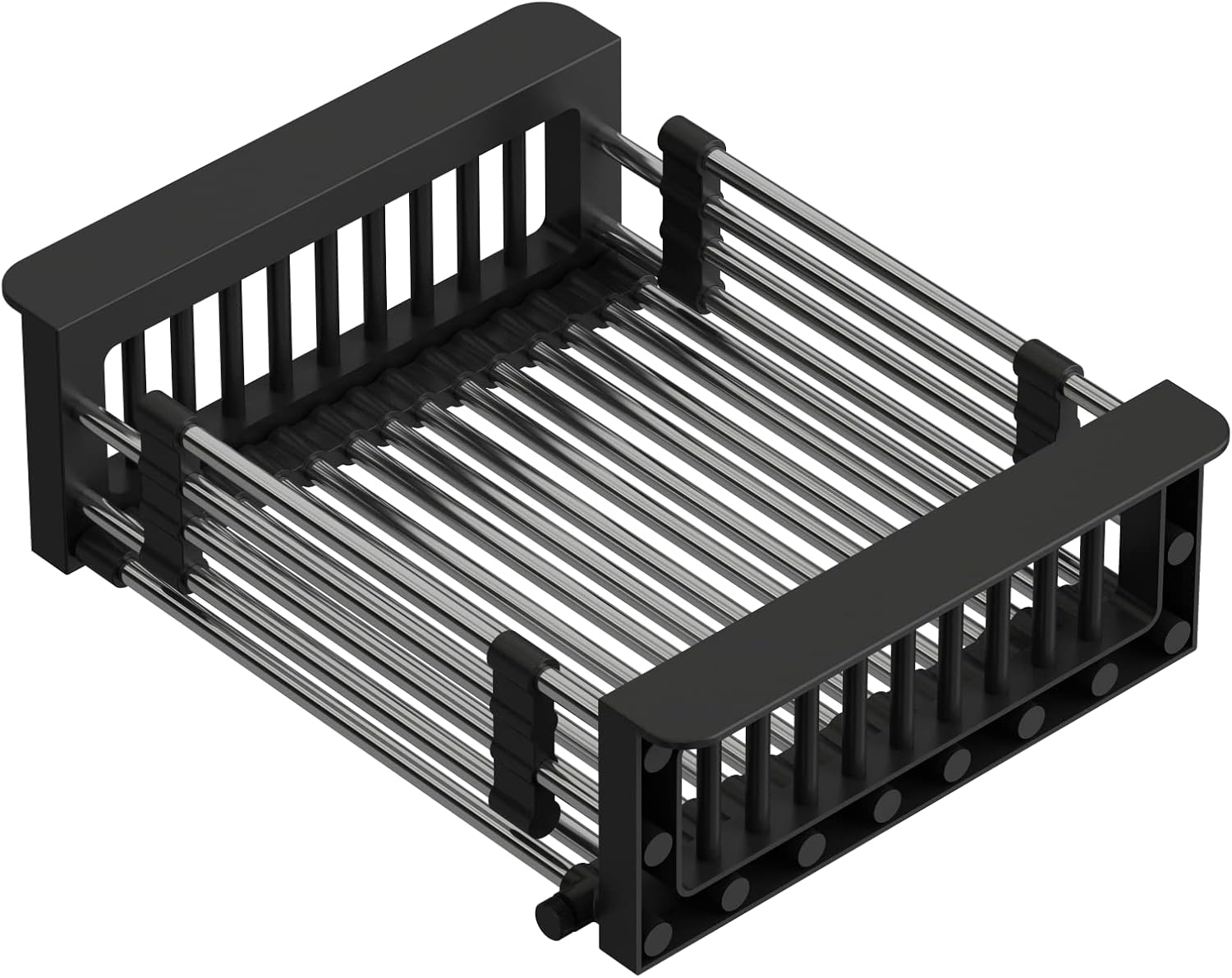 Rozkładany ociekacz ze stali nierdzewnej do zlewu, do suszenia sztućców i naczyń, ociekacz do owoców, czarny, 28 x 22,5 x 9 cm