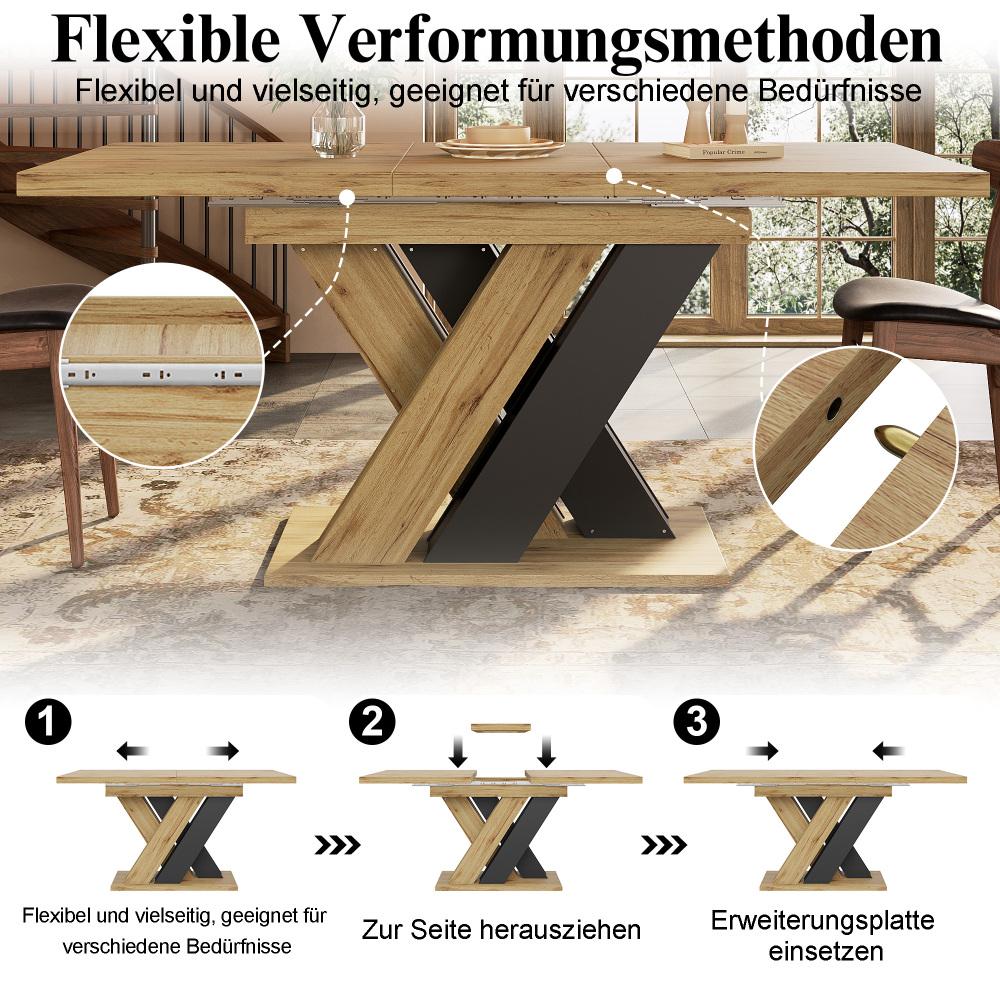 Table extensible multifonction gain de place en MDF effet bois avec rangement intégré, pieds en X stables, design moderne et robuste - 6