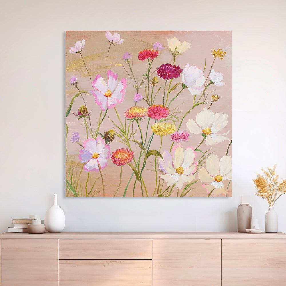 Tableau floral moderne - impression sur toile - Nel Whatmore - Fleurs sauvages (détail) - 90x90 cm - 2