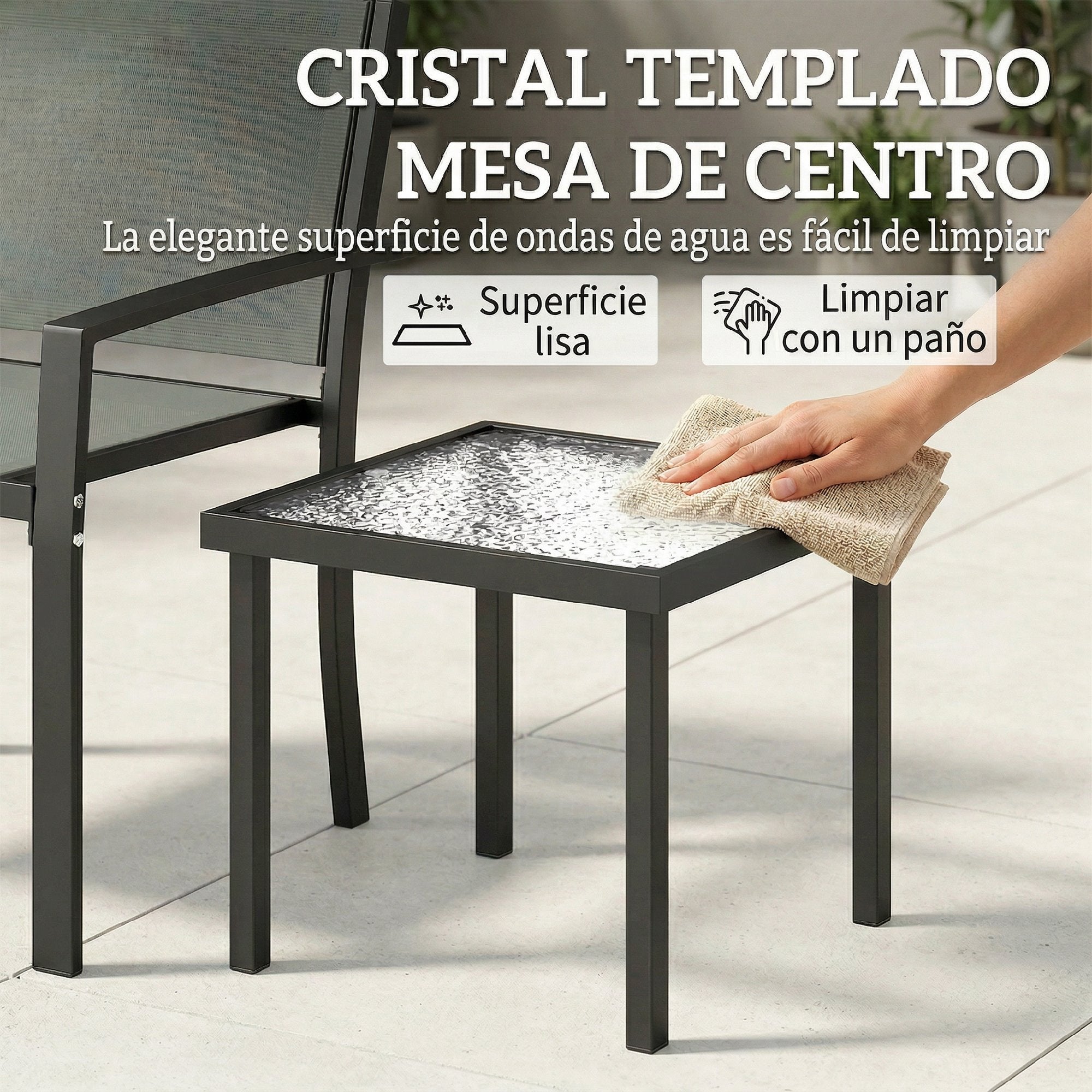 Ensemble table terrasse extérieure 3 pièces chaises 2 chaises textile table verre trempé, gris clair - 9