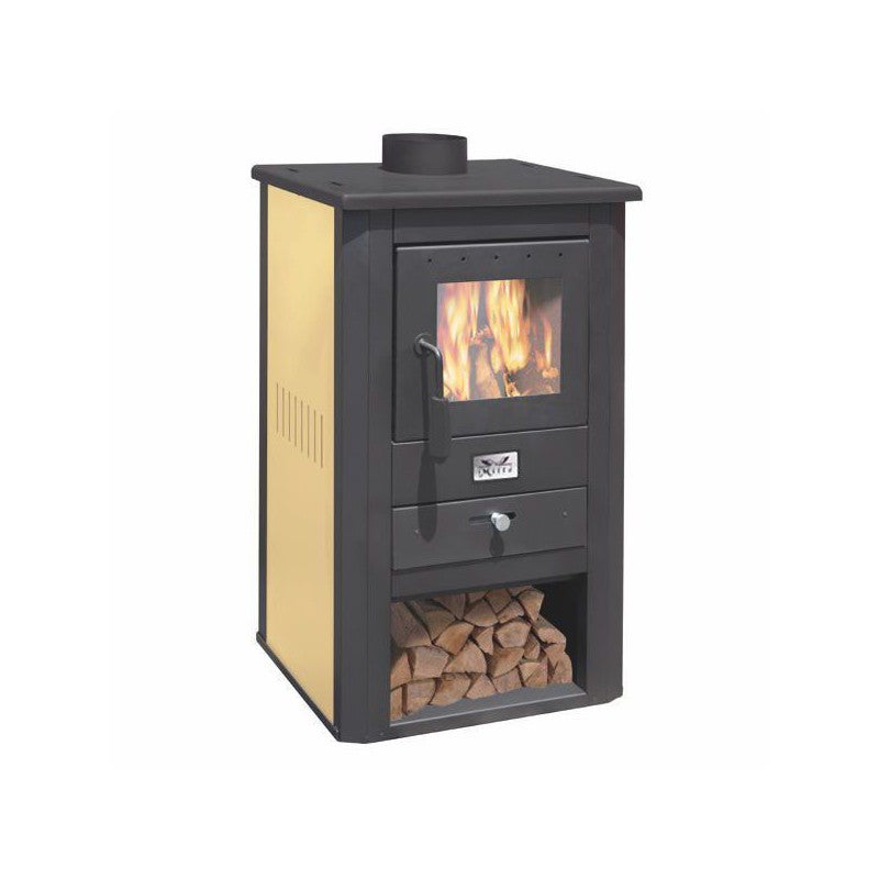 Poêle à wood – Pallade, finition ivoire, 50 _ 41 _ 86 cm, 10,7 kW, compartiment perforé – Thousand