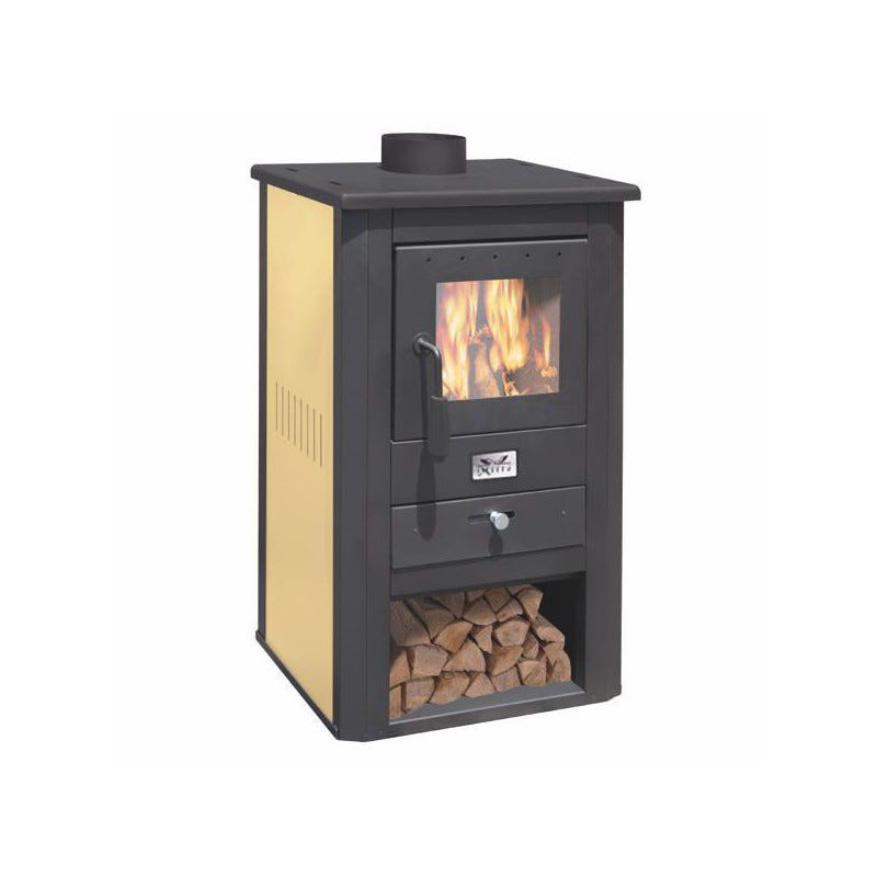 Poêle à wood – Pallade, finition ivoire, 50 _ 41 _ 86 cm, 10,7 kW, compartiment perforé – Thousand