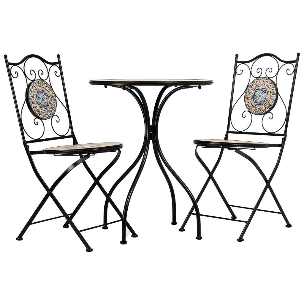 Conjunto de mesa e duas cadeiras em mosaico laranja e ferro forjado - 2