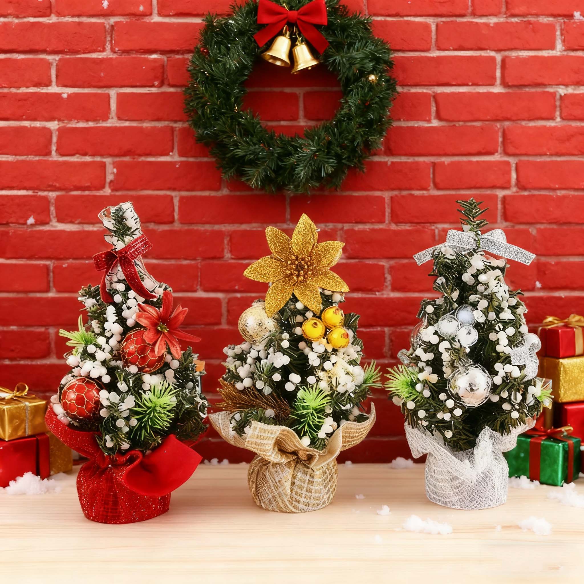 Verde Mini Albero di Natale In Miniatura Decorazione Natalizia Artificiale Piccola, 20 cm / 30 cm,2 Pezzi