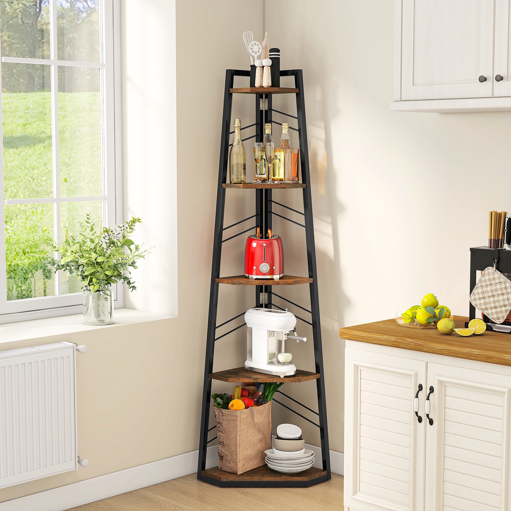 Étagère Bibliothèque Ouverte 4 Niveaux – 6 Compartiments, Bois Chêne, Dimensions 80-110 X 24 X 90 Cm – Pour Salon/chambre