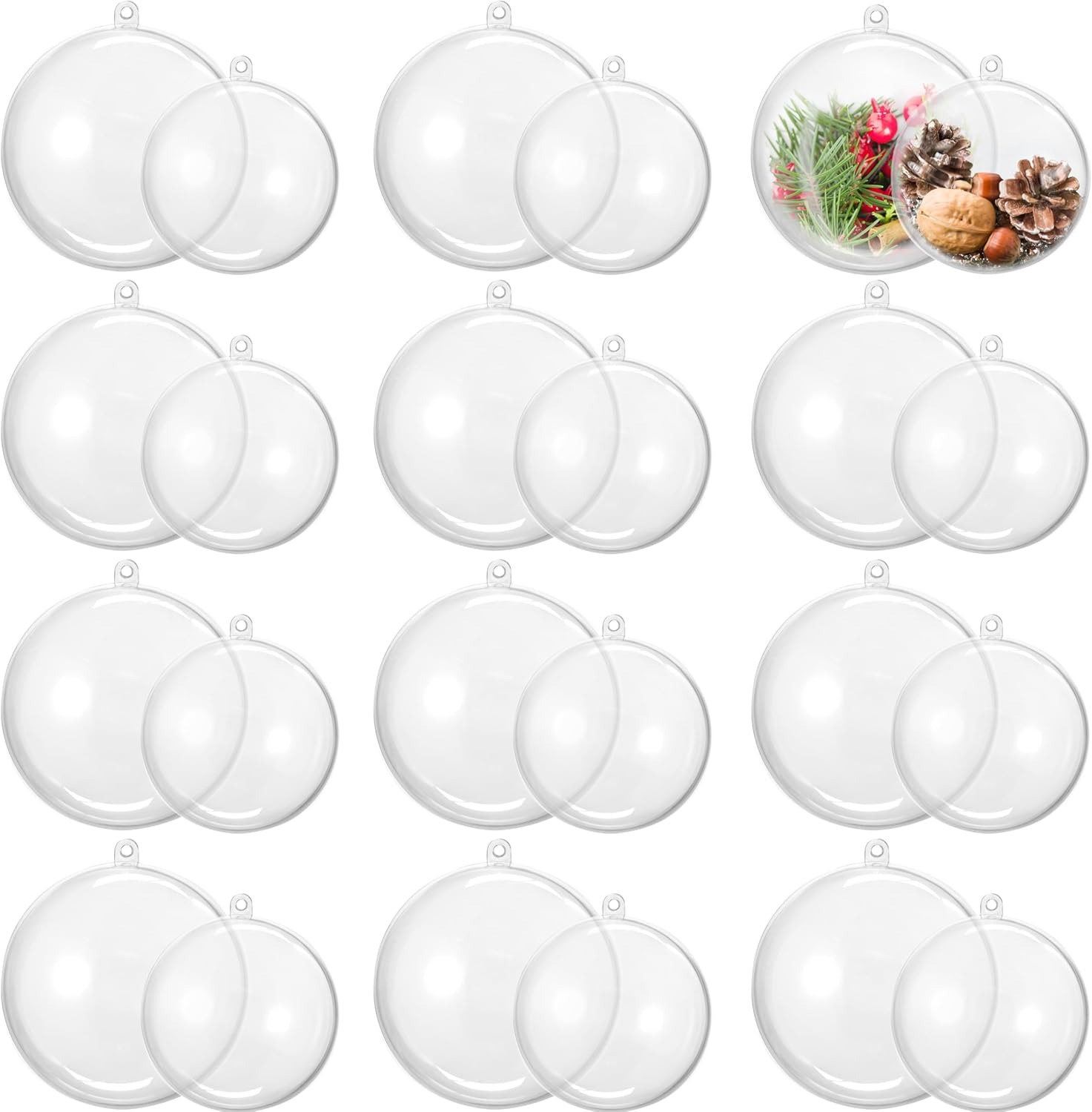 Opakowanie 20 przezroczystych plastikowych kulek o średnicy 8 cm i 10 cm – transparentne dekoracje DIY na Boże Narodzenie i do powieszenia na ścianie