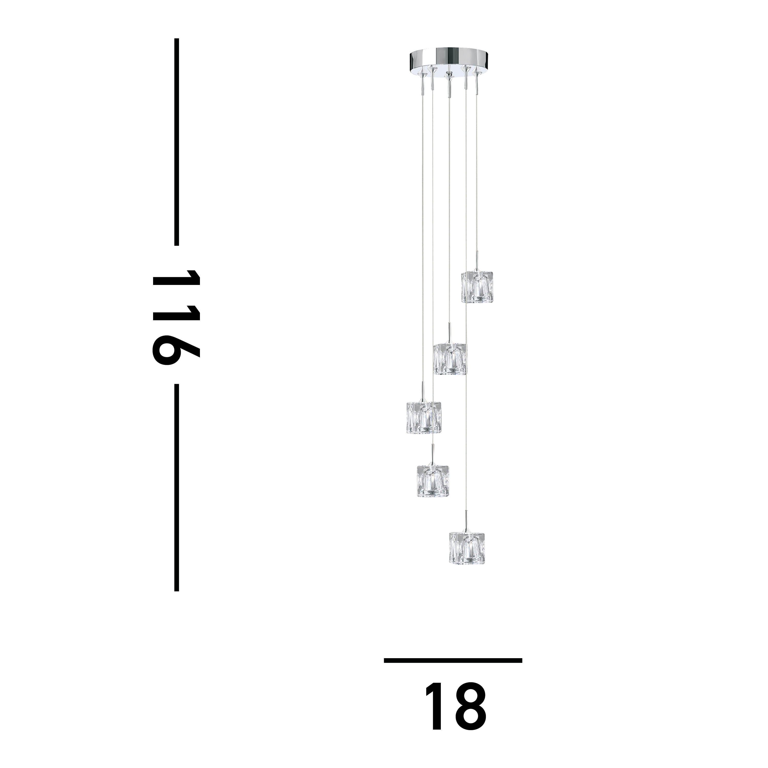 Suspension ice cube led - abat-jour en verre transparent multi-gouttes 5 ampoules chrome - 2
