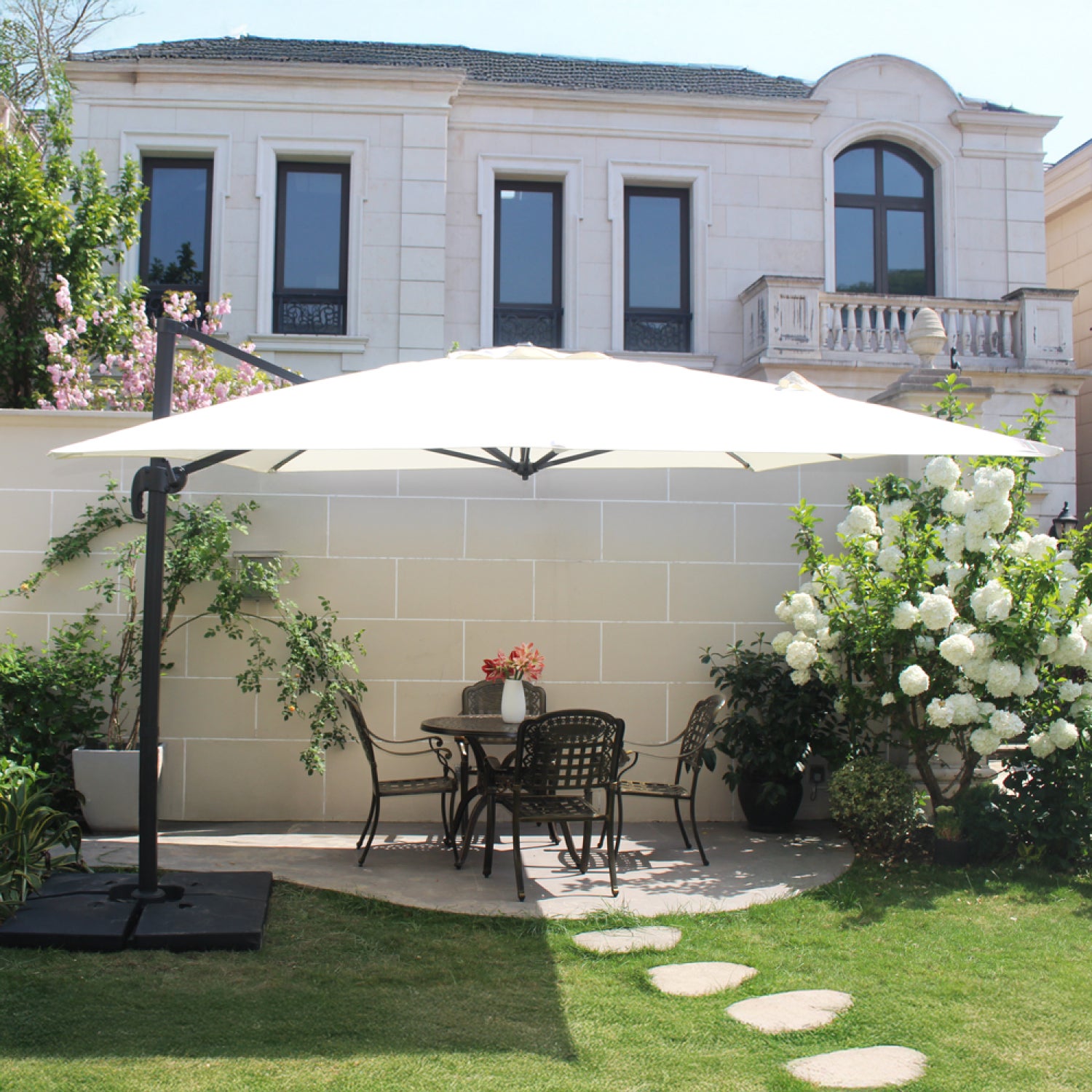 Parasol ecru déporté rectangle 3 x 4 m rotatif à 360 CESARE - 4