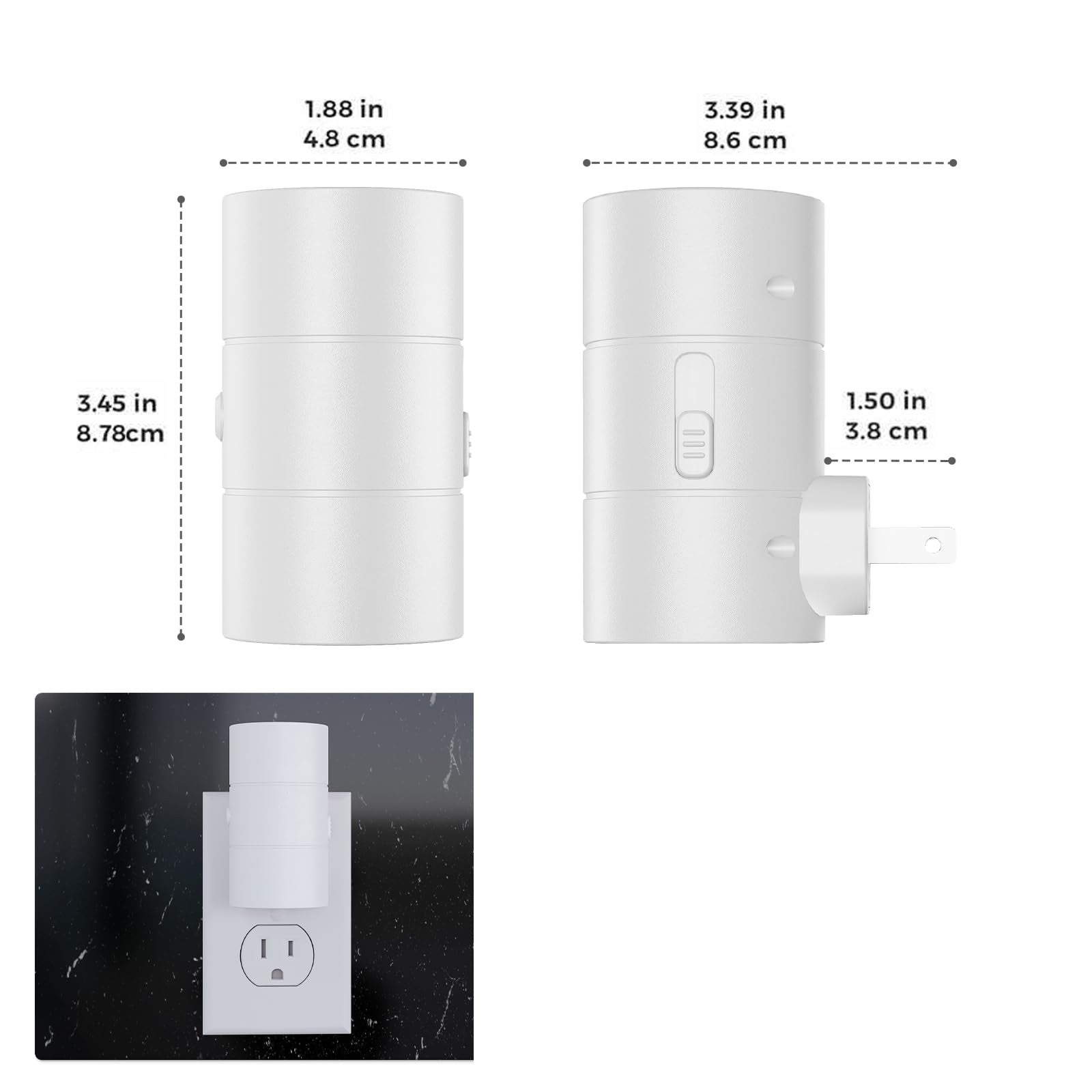 4 pezzi di luci notturne a spina bianco caldo, ultrasottili, sensore dal tramonto all'alba, applique dimmerabili, lampada da comodino - 2