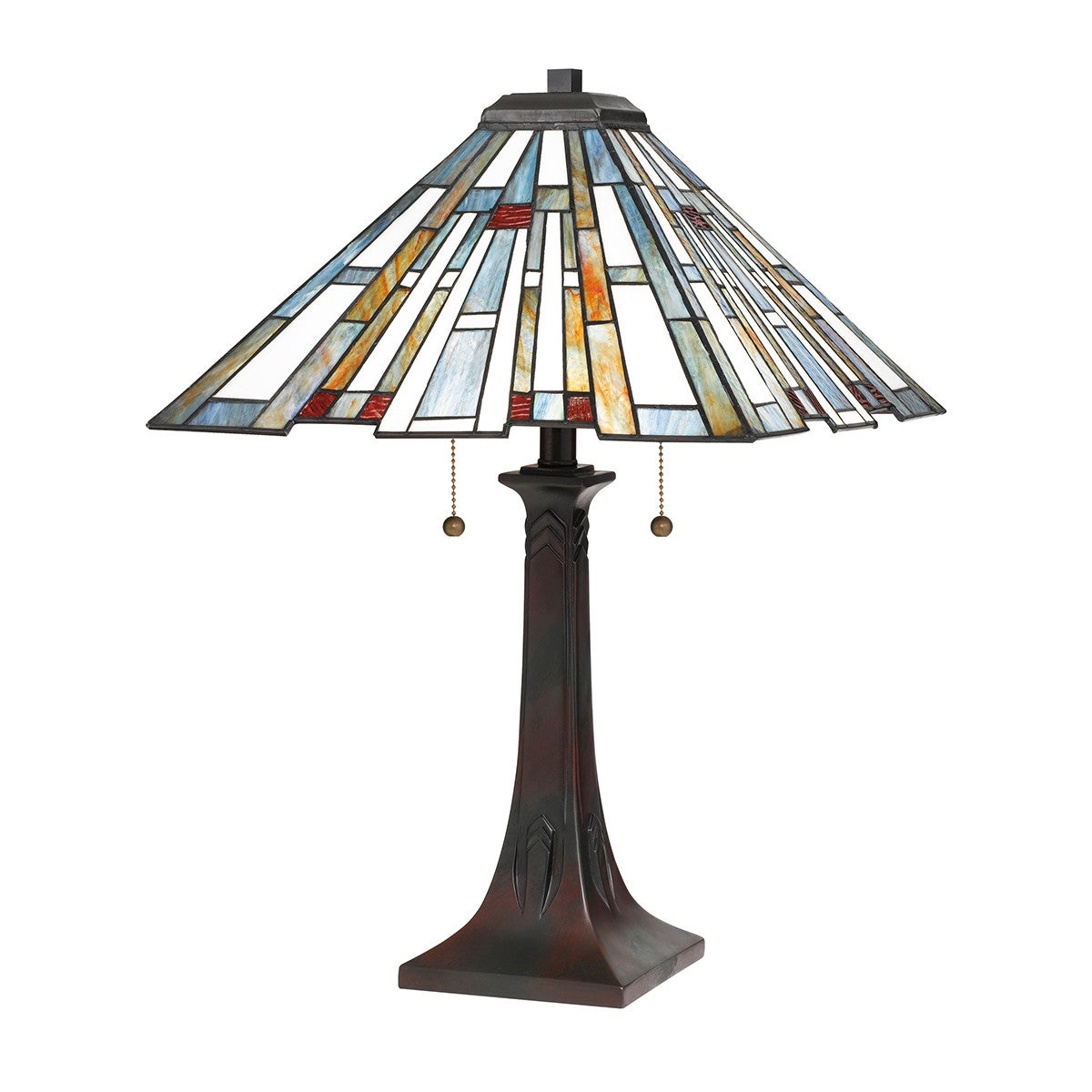 Lampa witrażowa stołowa Art Deco Tiffany niebieska Maybeck E27 60W Quoizel