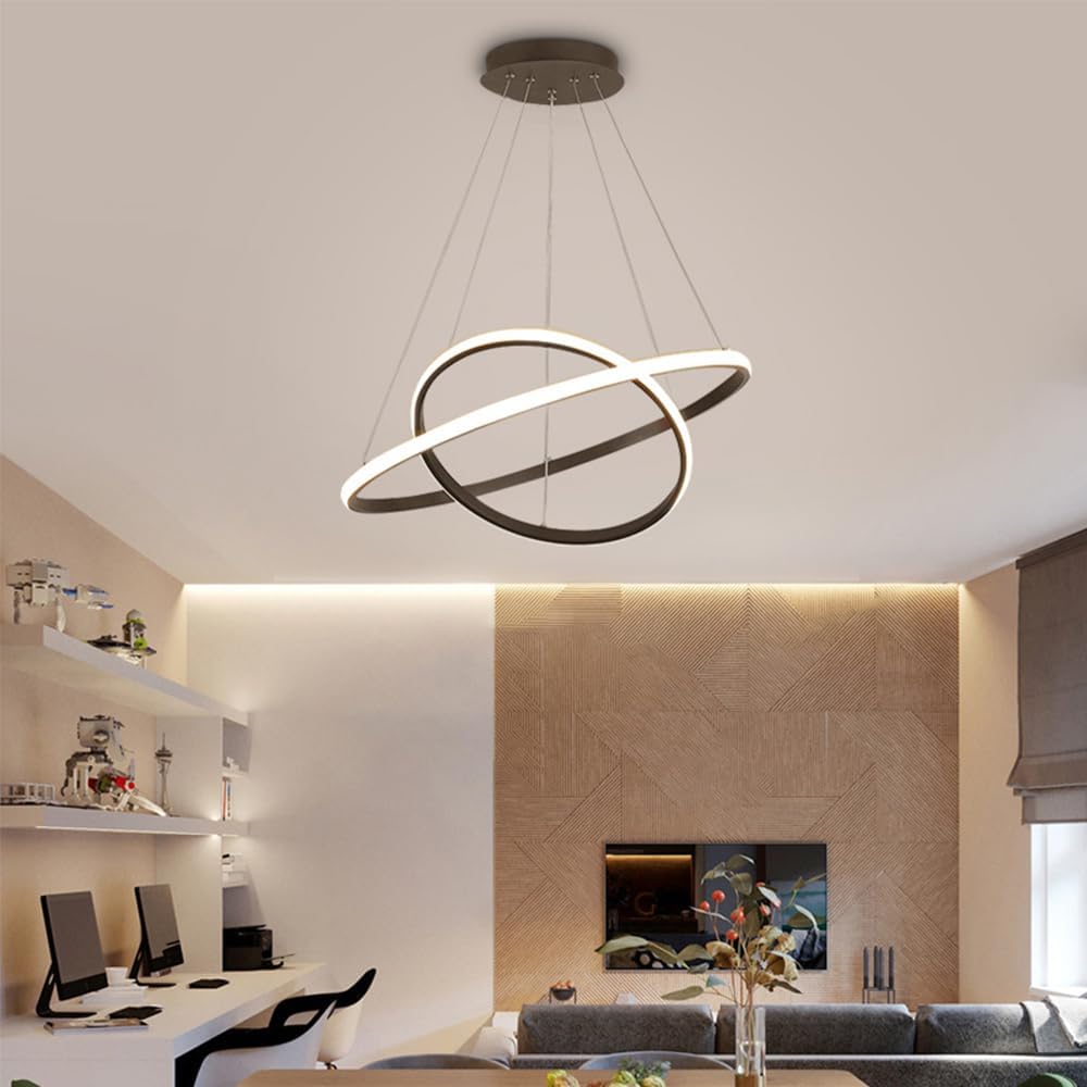 COMELY Suspensions d'éclairage Intérieur -Lustre LED Moderne D 20+40cm - Noir - Lumière blanche 32W 3600LM 6500K - Réglable en hauteur - 5