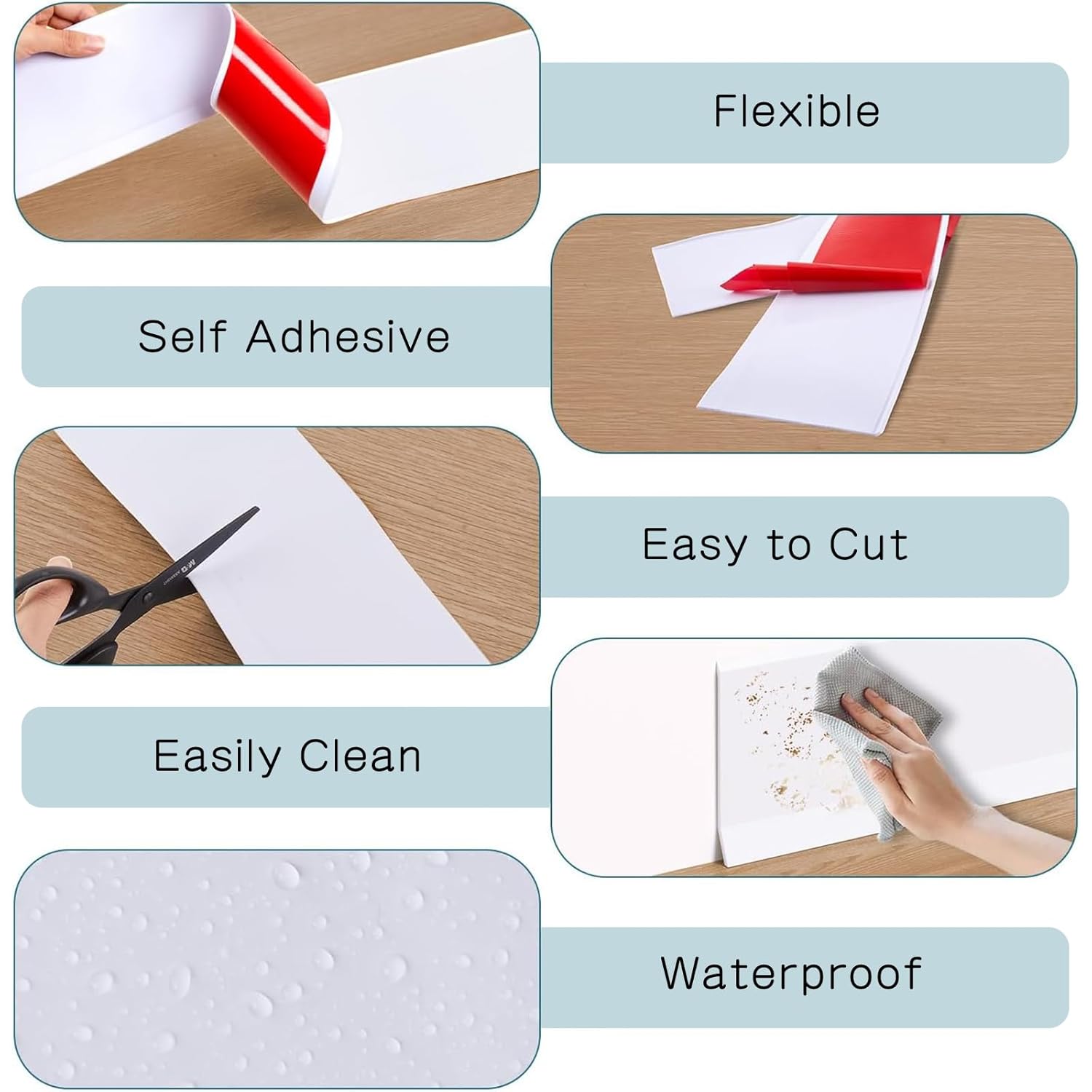 Plinthe souple autocollante en PVC pour cuisine et salle de bain, plinthes flexibles, finition autocollante, largeur 10 cm (blanc, 3 m) - 3