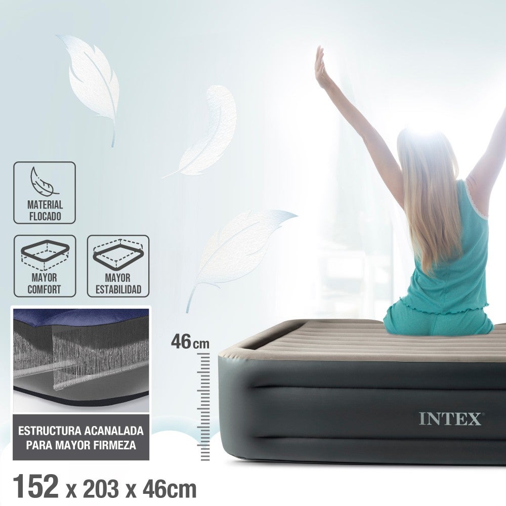 Matelas double gonflable Dura-Beam Essential Rest - Intex 64126ND, avec pompe électrique intégrée, PVC, gris, 152x203x46 cm - 4