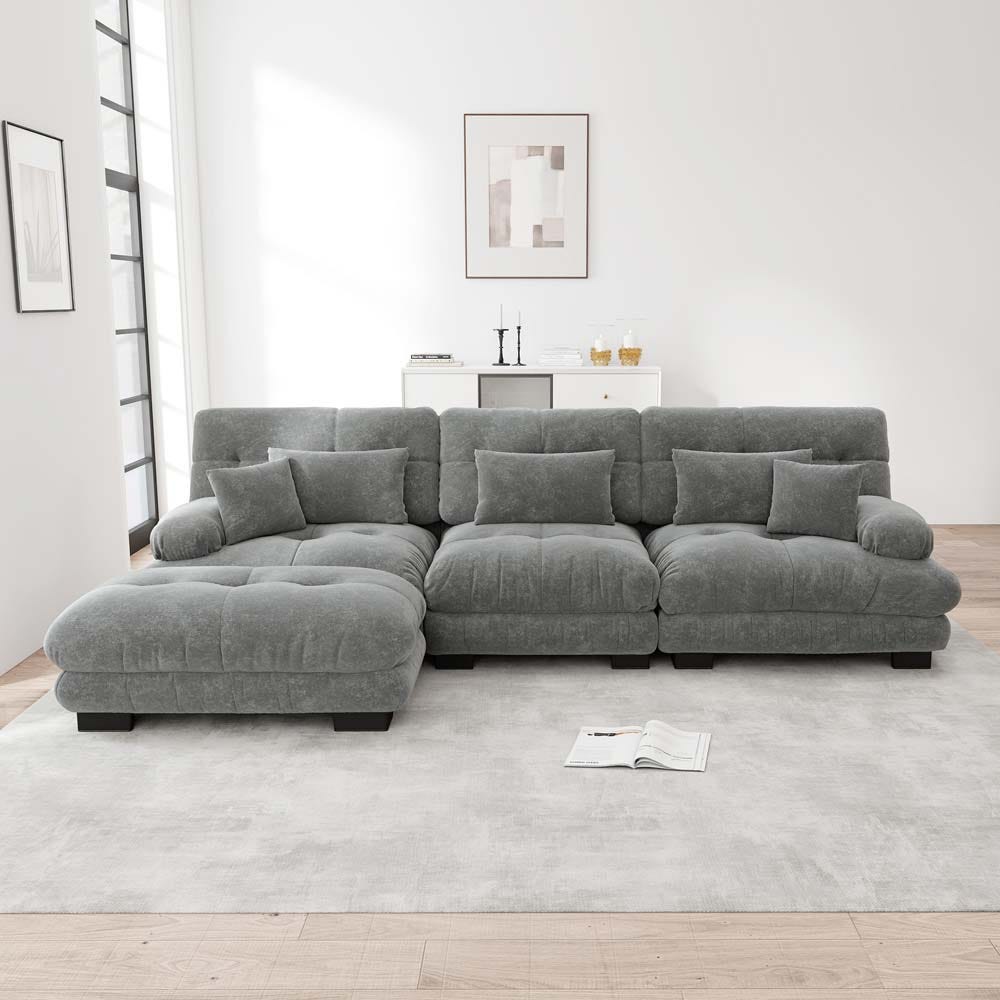 Canapé d'angle réversible 4 places convertible avec coffre en tissu Tulipe Canapé d'angle réversible 4 places convertible avec coffre en tissu Tulipe