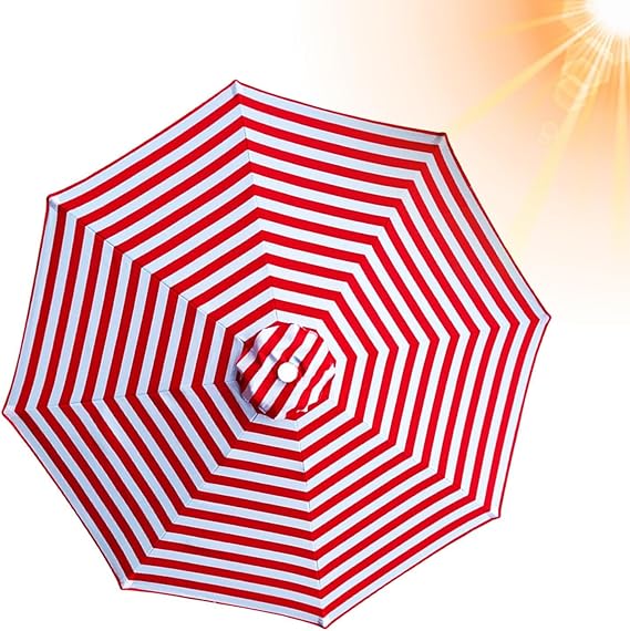 Zapasowy parasol tarasowy, odporny na promieniowanie UV, wiatr i deszcz, odpowiedni do ogrodu i na plażę, czerwony, 230 cm, 8 żeber