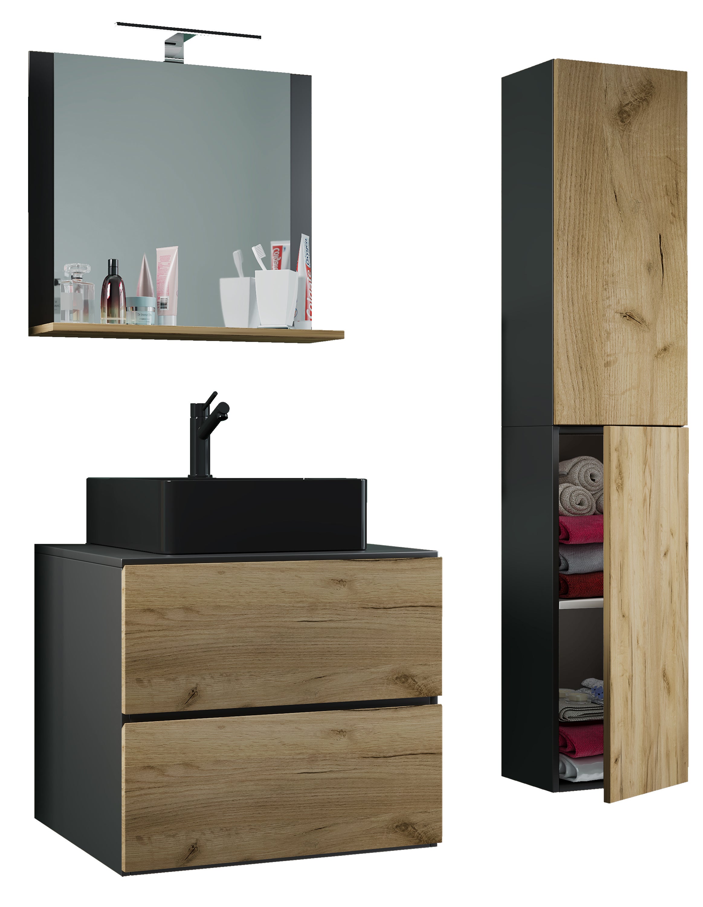 umywalka do mebli łazienkowych Lendas Antracyt / dąb miodowy W. 150 x S. 93 x G. 52 cm