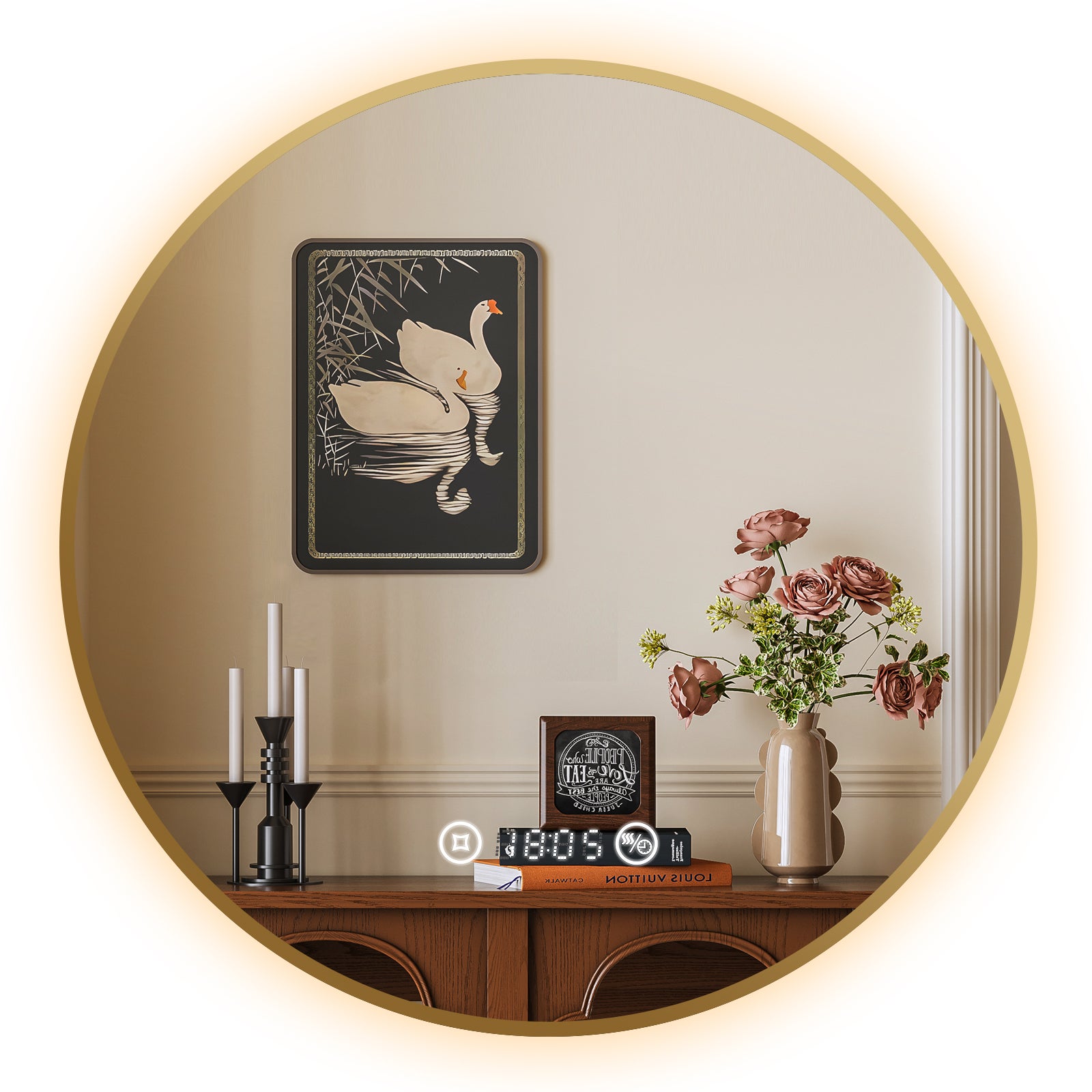 Miroir Salle De Bain Rond LED 60 Cm - Cadre Doré, Antibuée - 3 Couleurs Lumière, Intensité Réglable - Interrupteur Tactile, IP44 - 4
