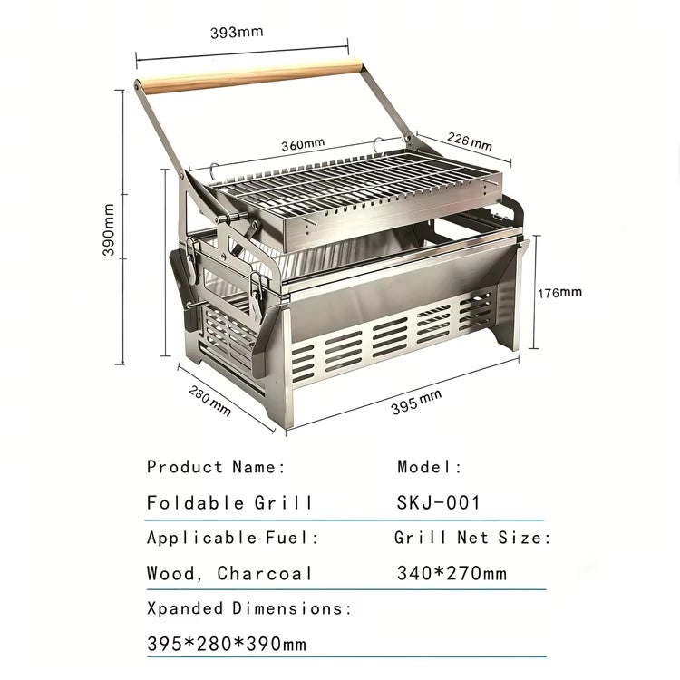 Barbecue charbon portable inox à rotation 360° démontable pour camping, pique-nique, jardin et réception extérieure - 4