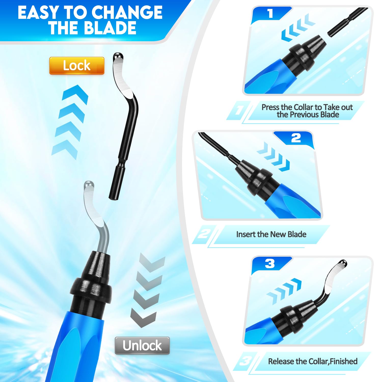 Ebavureur Outil D'ébavurage, Burr Remover Kit avec 10 BS1010 Lames de Rechange, Ebavurage Manuel 360 ° Rotatif Deburr pour l'impression 3D, Aluminium, - 4