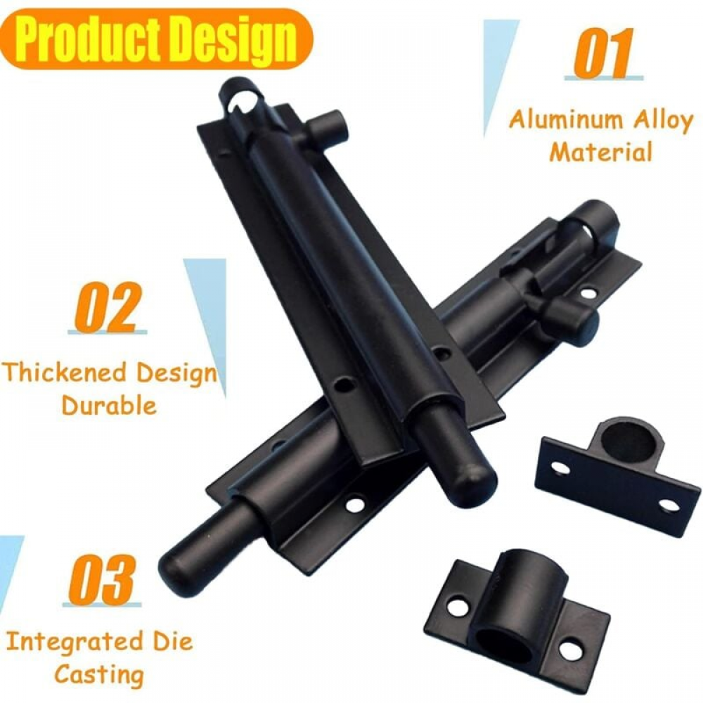 (Nero 8,8 cm) Set di 4 chiavistelli scorrevoli per chiavistelli da esterno, chiavistelli per porte, chiavistelli scorrevoli, chiavistelli in acciaio p - 2