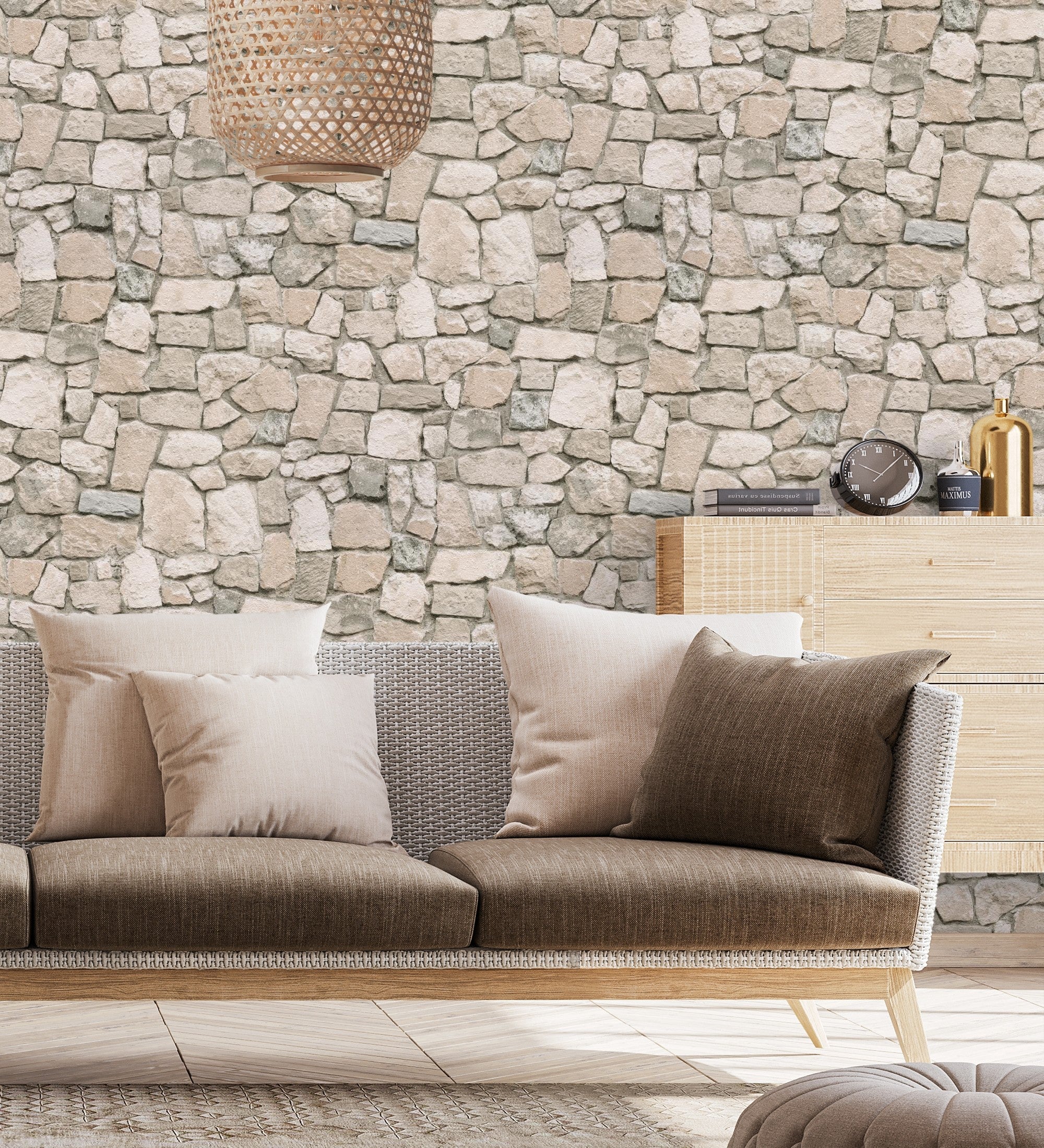 Papier peint effet mur de pierre beige rustique texturé - Salonio 453841 de GAULAN - Rouleaux de 10 m x 0,53 m - 4