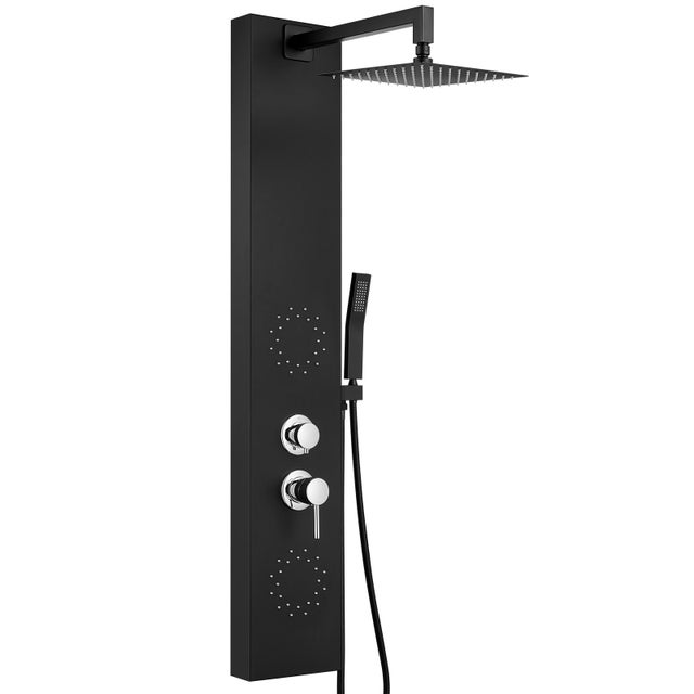 Auralum Max Colonne de Douche Hydromassante Noire 4 Fonctions, Pommeau Pluie 25×25 cm Inox 304, Douchette, Jets Dos/Latéraux, Répartiteur Laiton