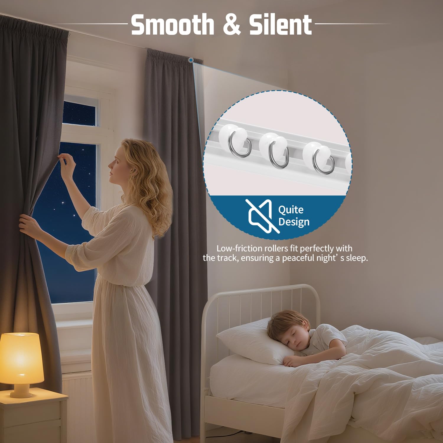 Riel de cortina de pared, 3m, riel autoadhesivo con 30 ruedas, barra de cortina de techo, adecuado para baños y dormitorios. - 5